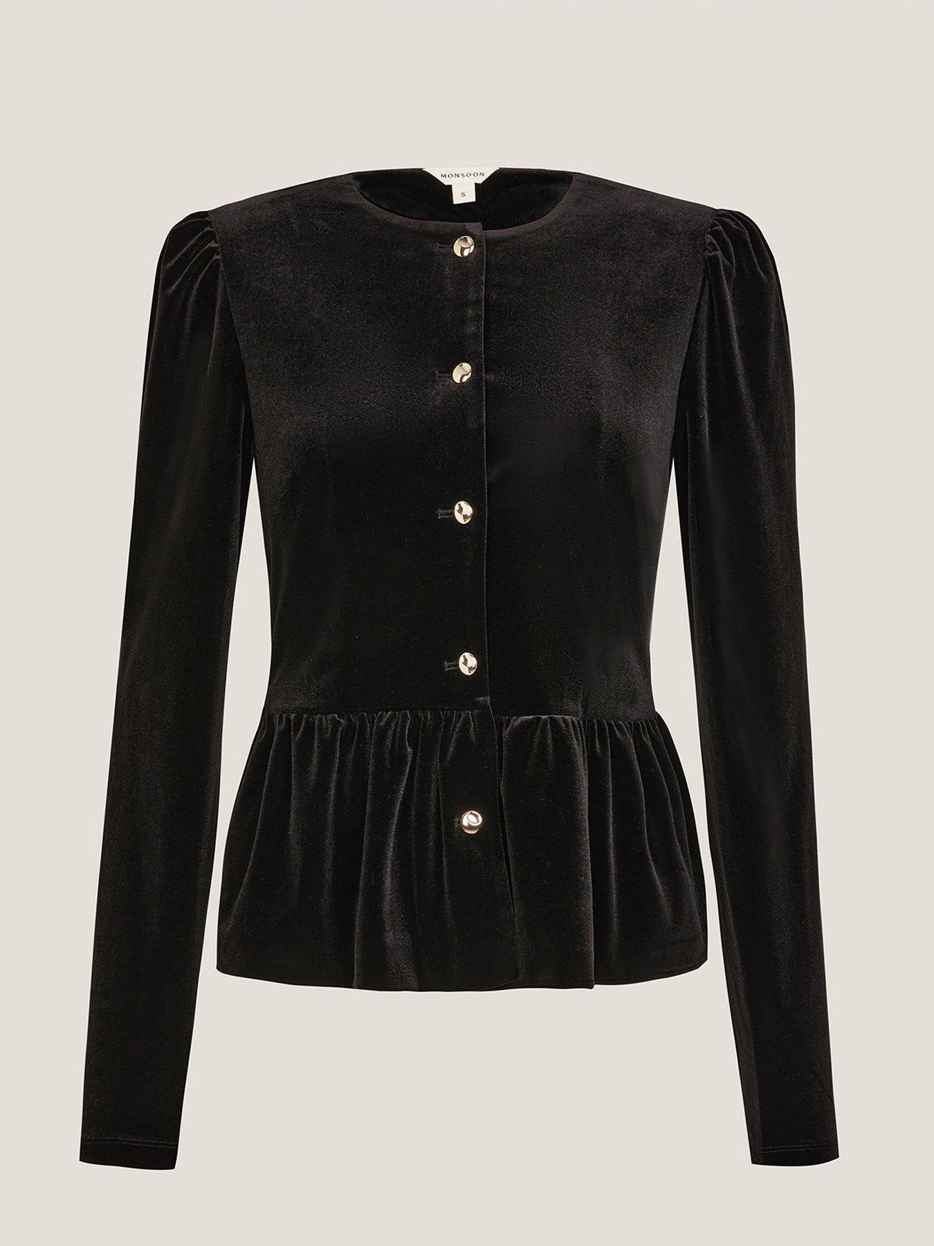 Image 3 of 5 of Monsoon Vayle Stretch Velvet Peplum Jacket - Black