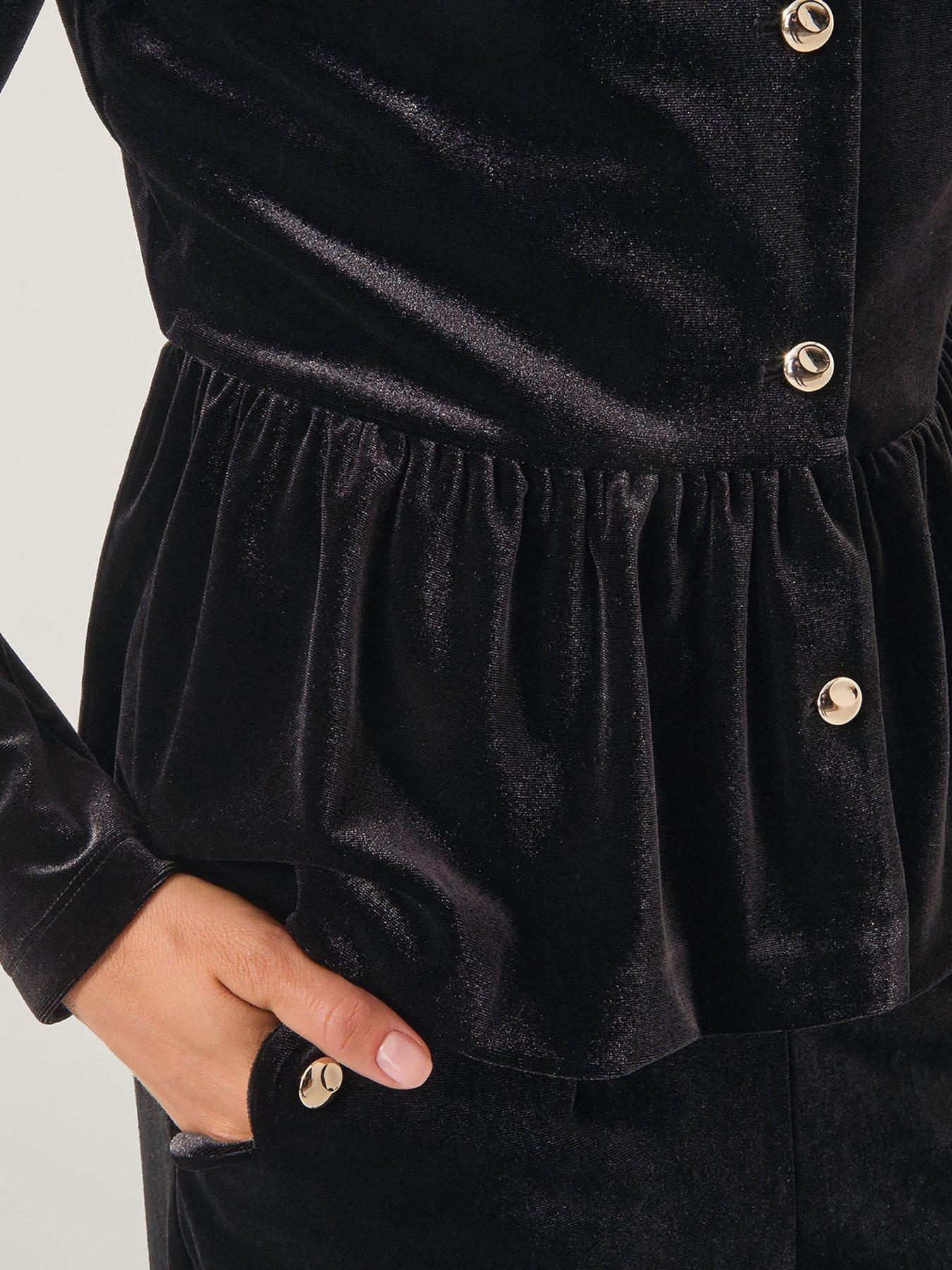 Image 5 of 5 of Monsoon Vayle Stretch Velvet Peplum Jacket - Black