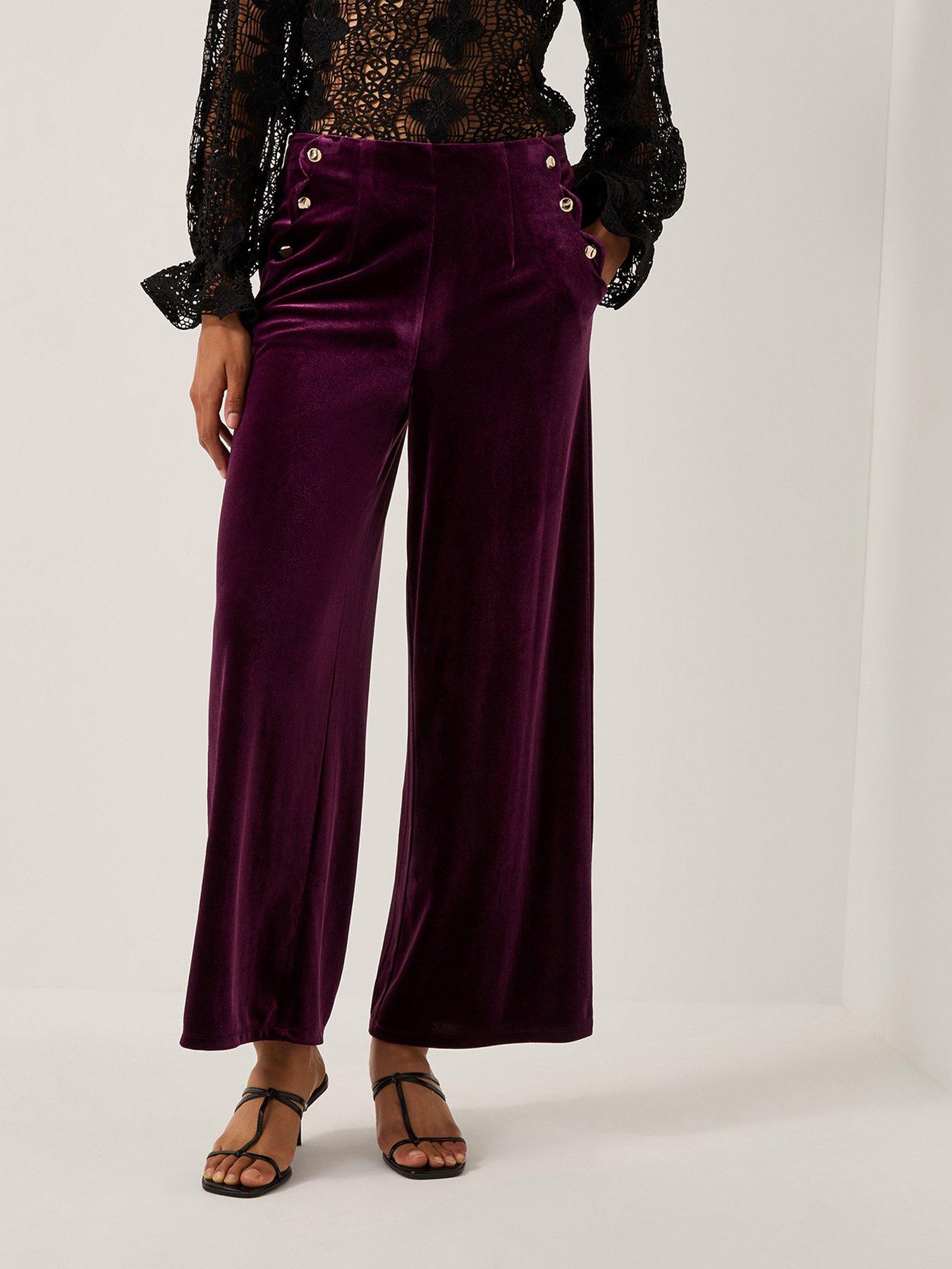 Monsoon Vera Wide Leg Velvet Trousers - Red