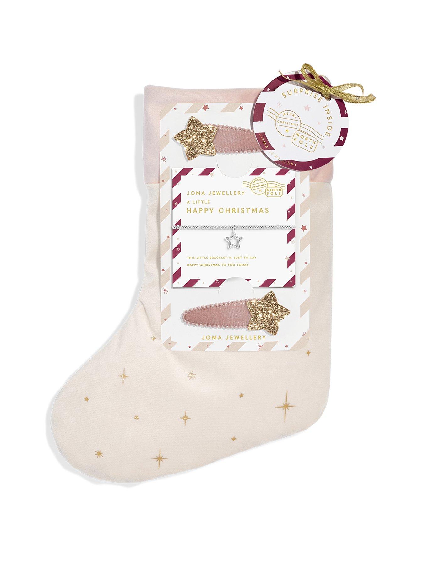 Joma Jewellery KIDS' STOCKING A LITTLE GIFT SET , HAPPY CHRISTMAS , Silver Plated , Bracelet & Set of 2 Hair Clips , 15.5cm stretch