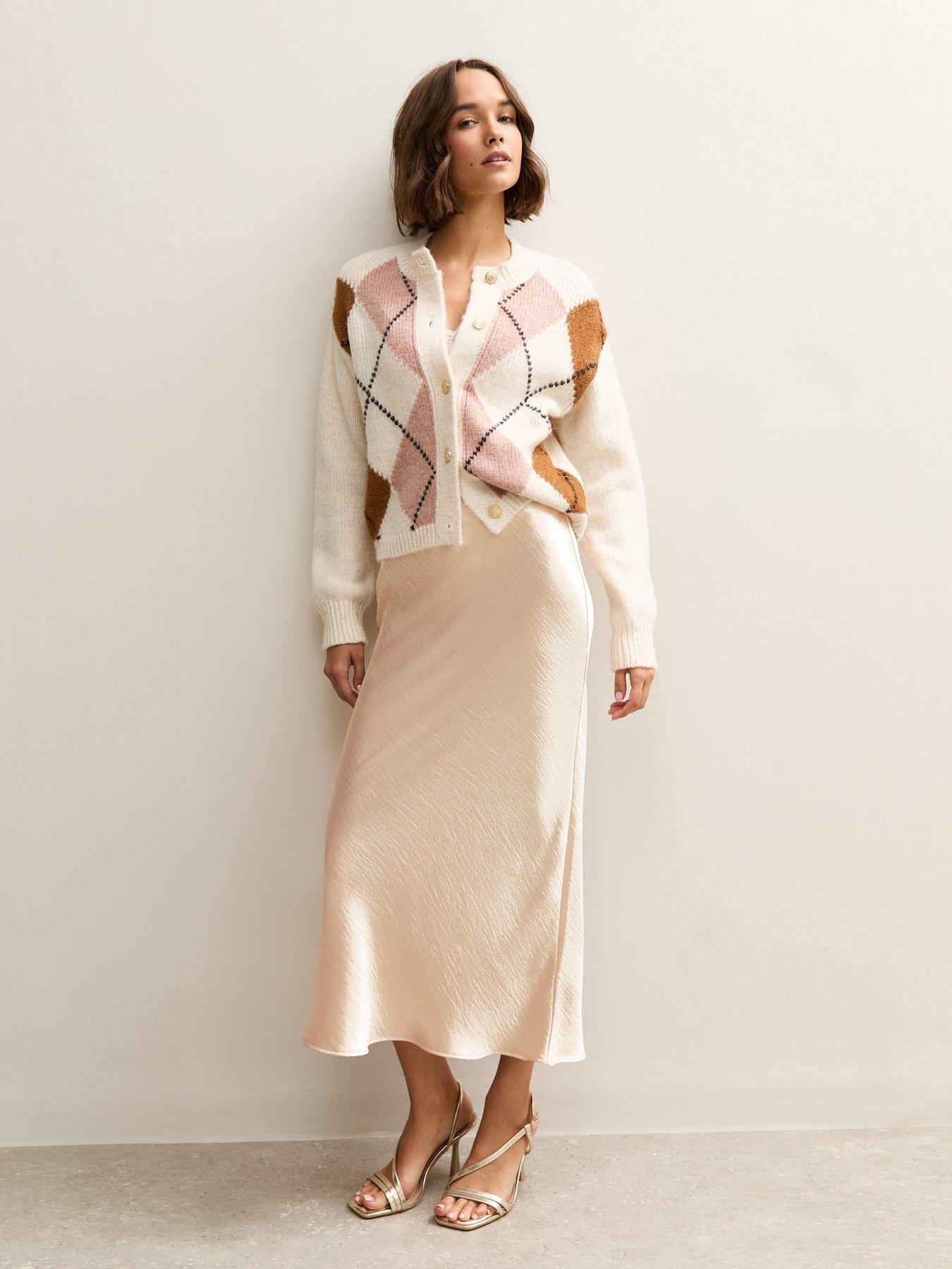 New Look Satin Midi Skirt - Cream