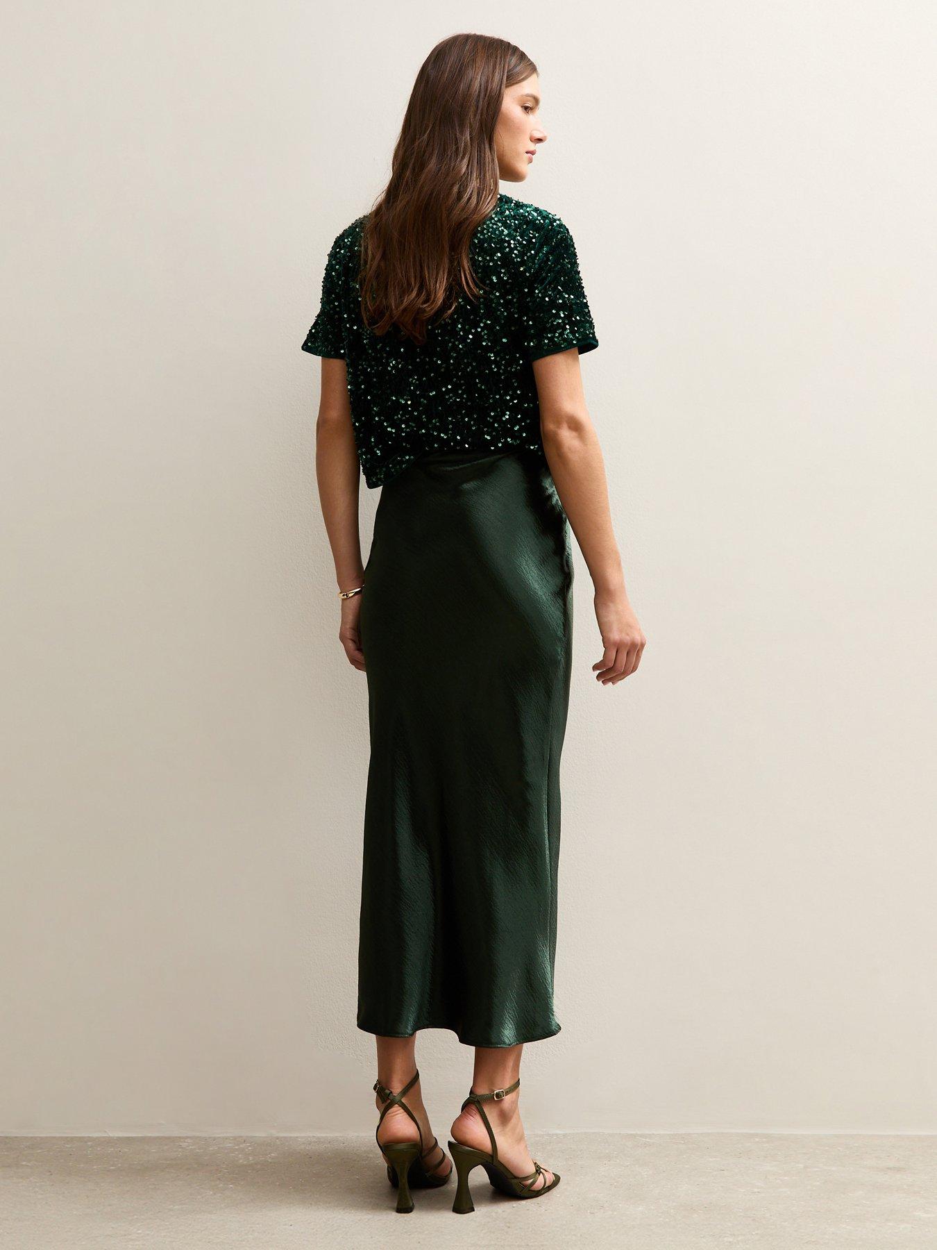 New Look Dark Green Satin Midi Skirt | Very Ireland