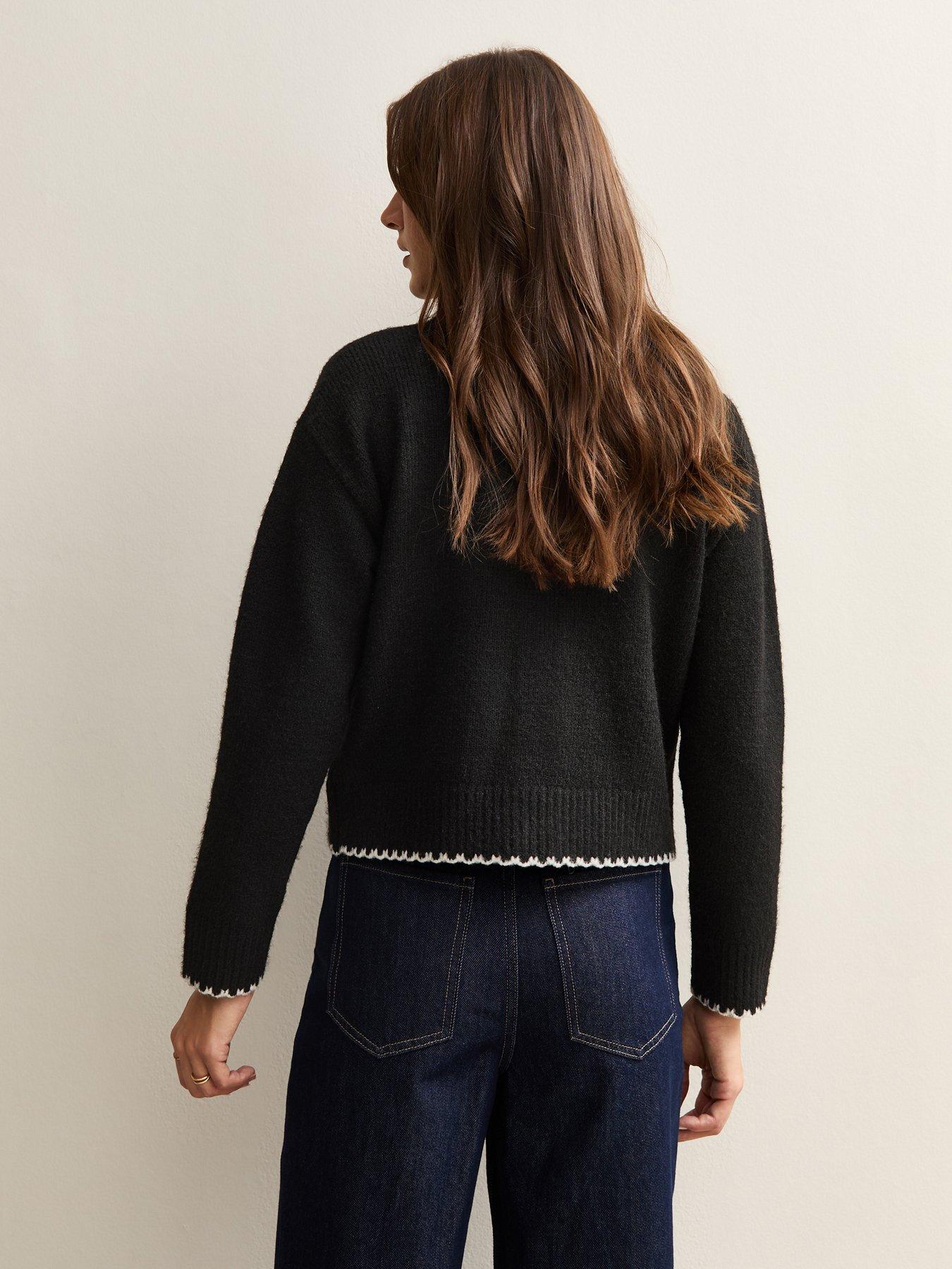 Image 2 of 5 of New Look Black Blanket Stitch Collared Cardigan