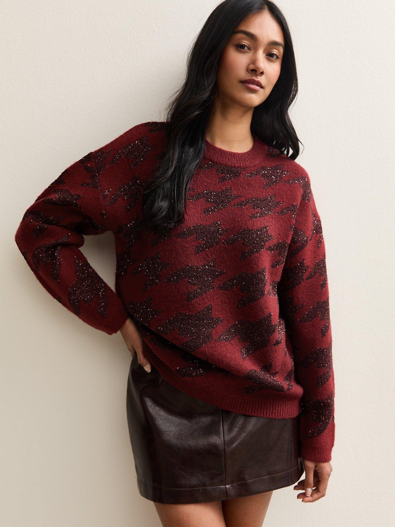 new-look-red-sparkle-houndstooth-knitted-jumper
