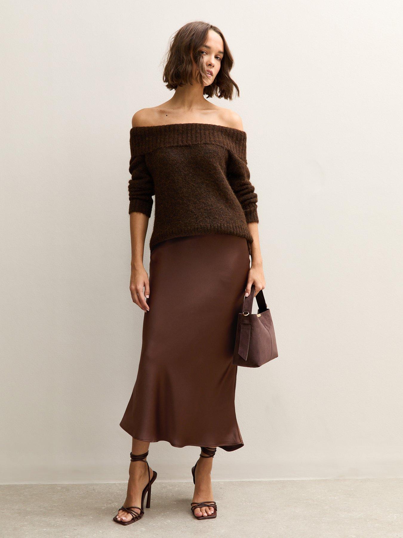 new-look-dark-brown-satin-bias-cut-midi-skirt