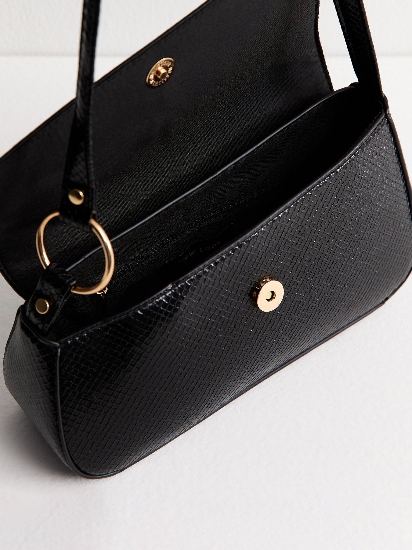 Image 4 of 5 of New Look Black Textured Faux Leather Asymmetric Shoulder Bag
