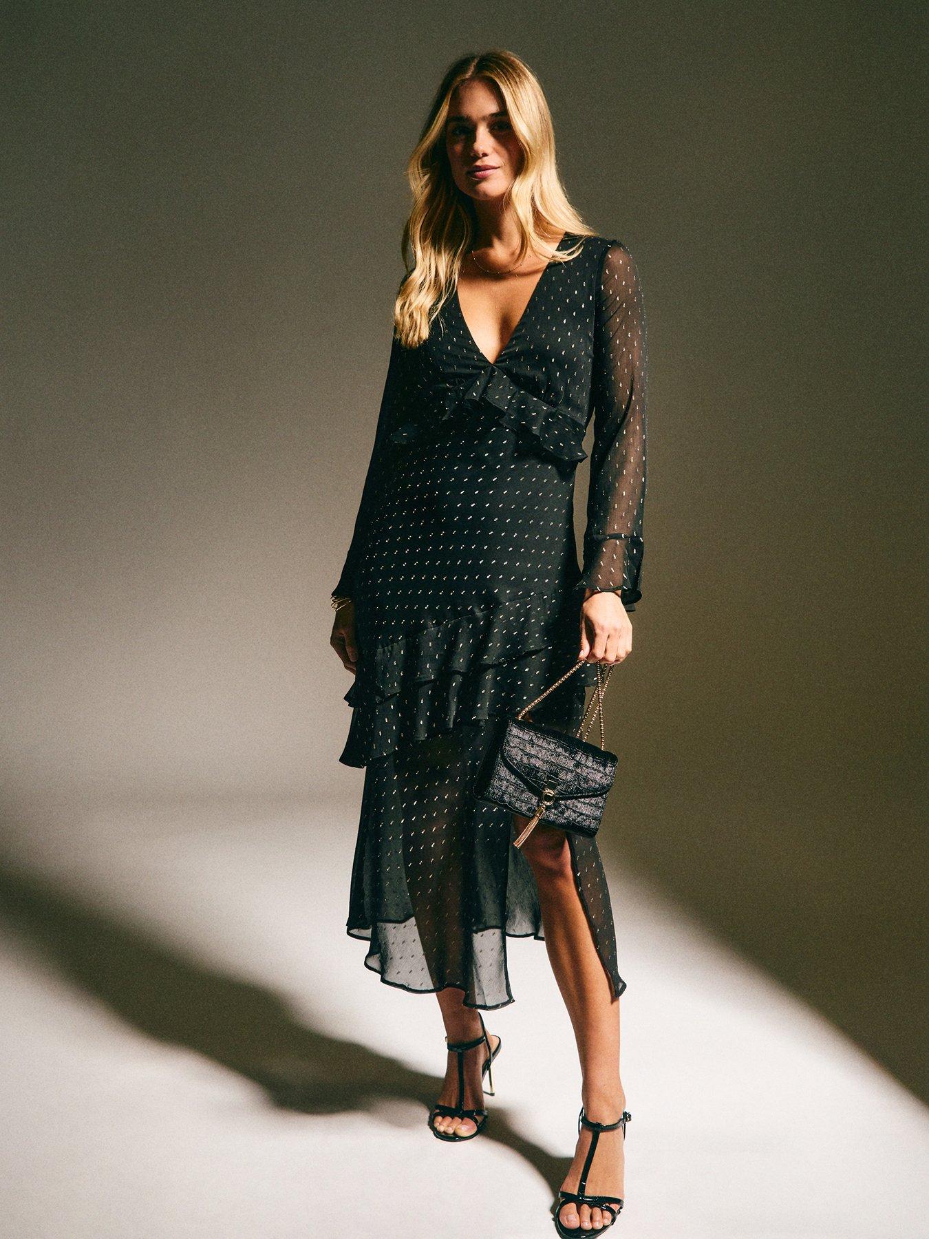 new-look-chiffon-metallic-pattern-ruffled-midi-dress-blackback