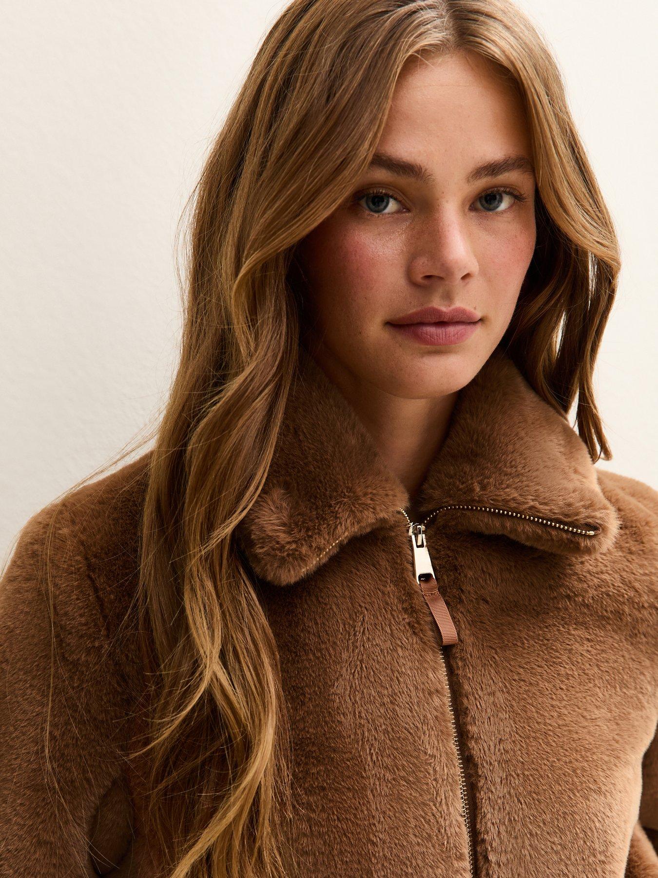 new-look-faux-fur-bomber-jacket-browndetail