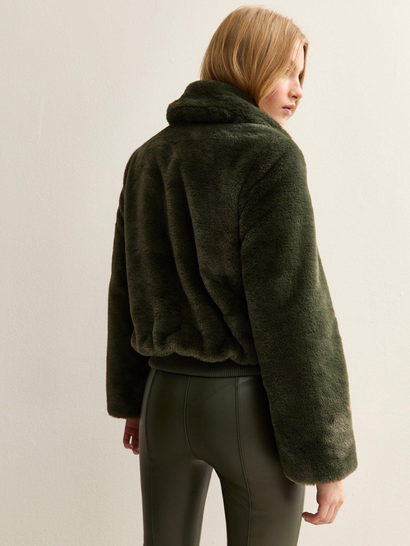 new-look-faux-fur-bomber-jacket-greenstillFront