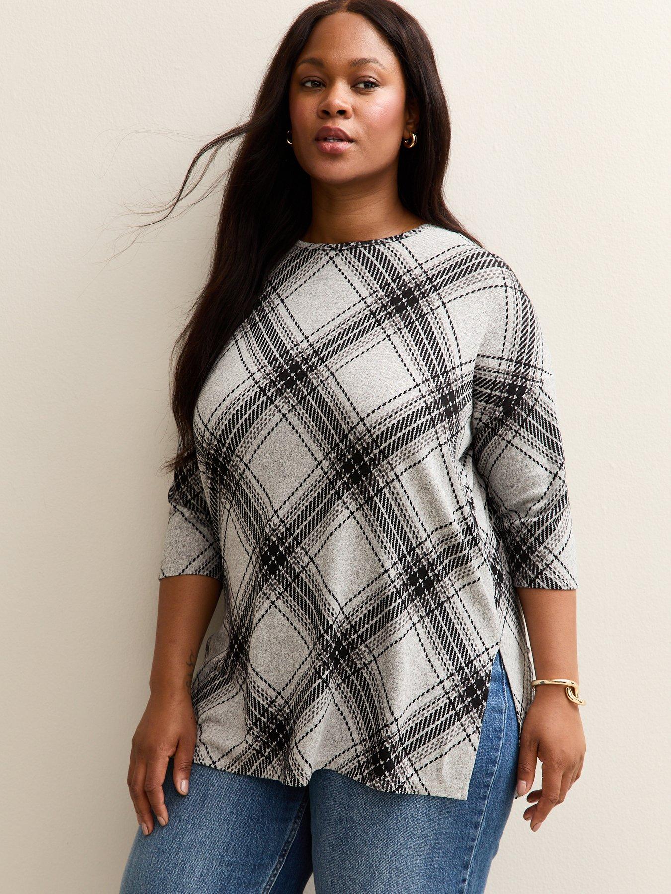 new-look-curves-black-soft-touch-checked-slit-hem-top