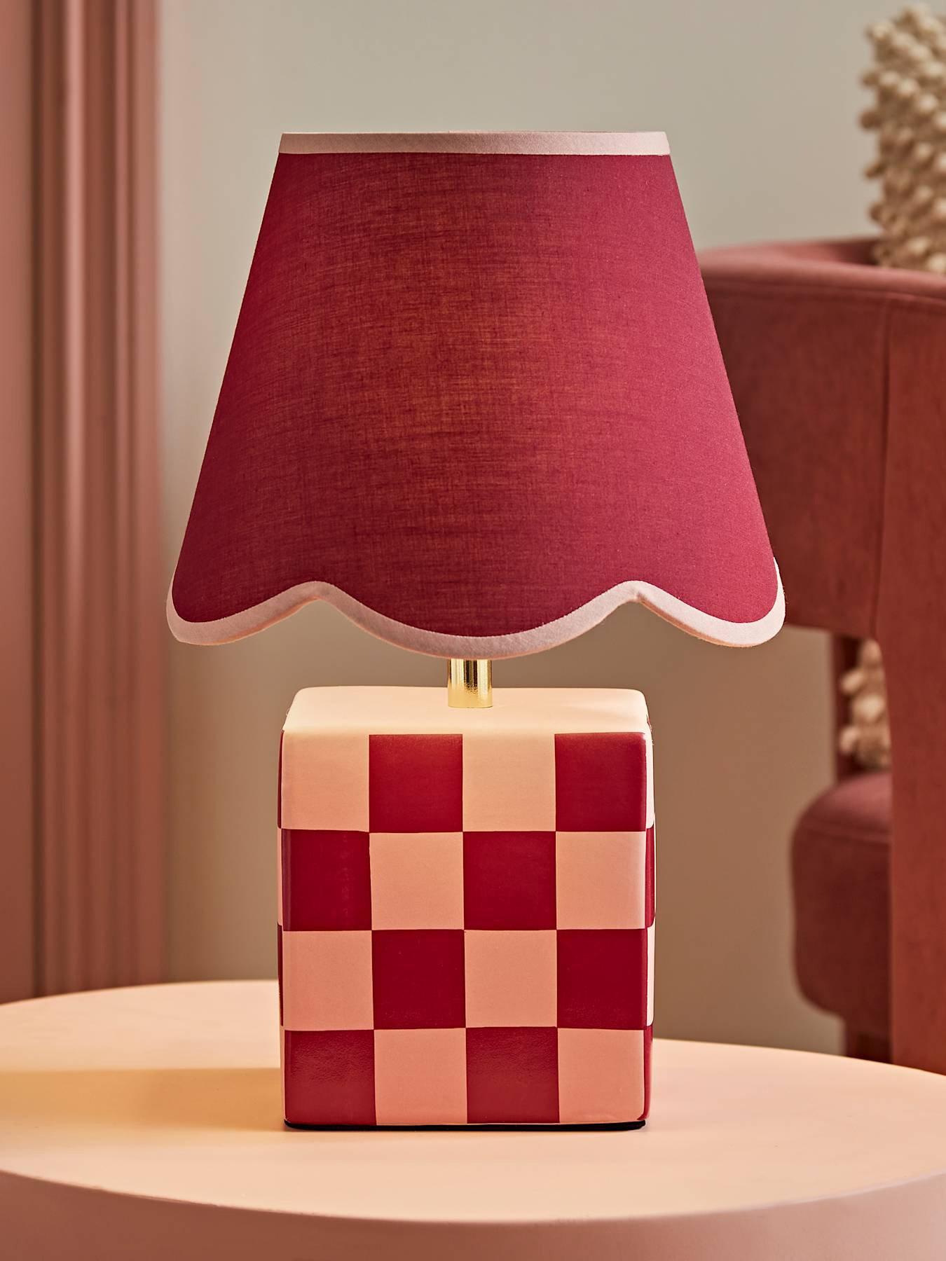 ValueLights Evie Burgundy Ceramic Checkerboard Table Lamp With