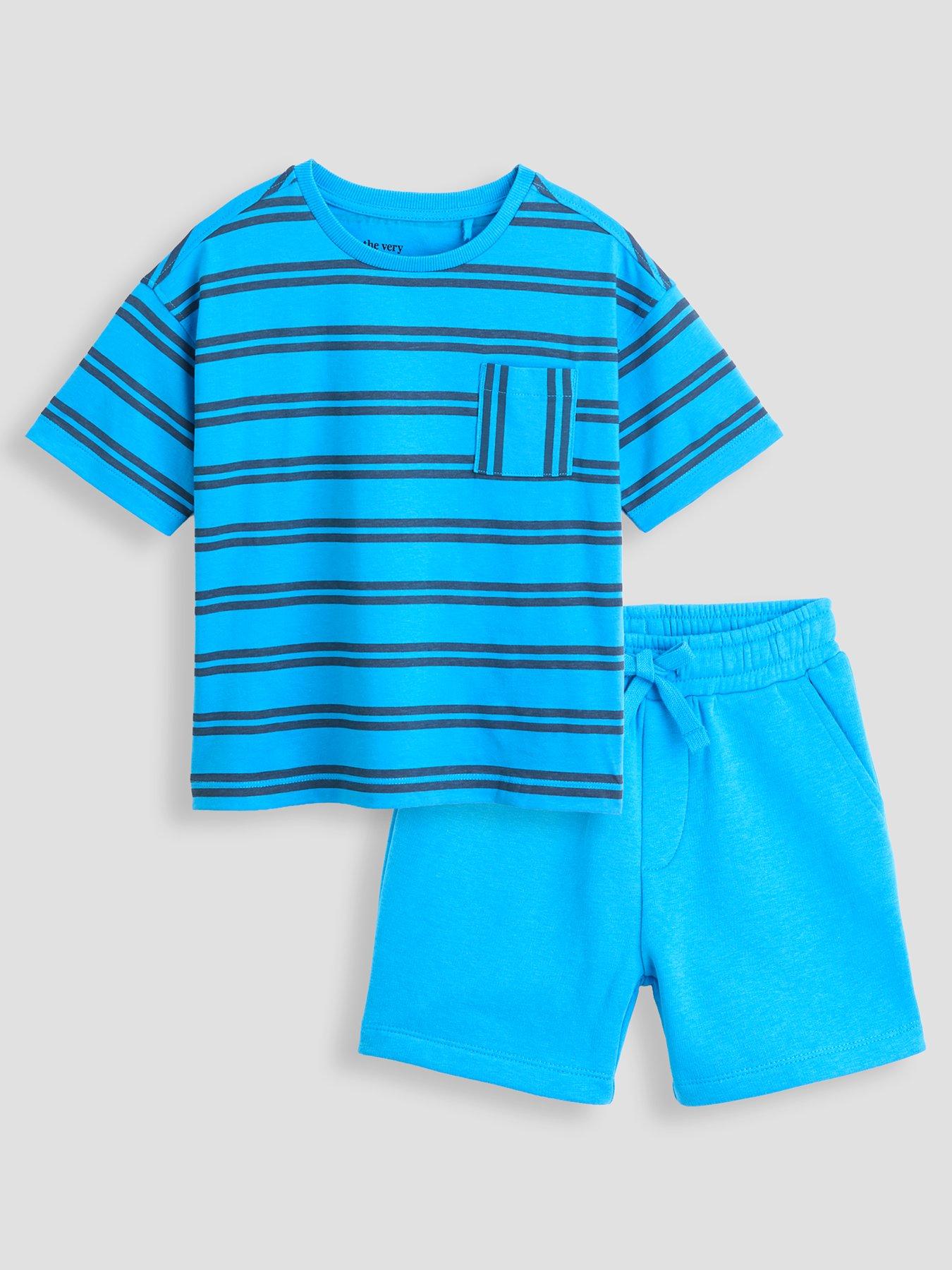 Image 1 of 5 of The Very Collection Boys Stripe T-shirt And Short Set - Blue