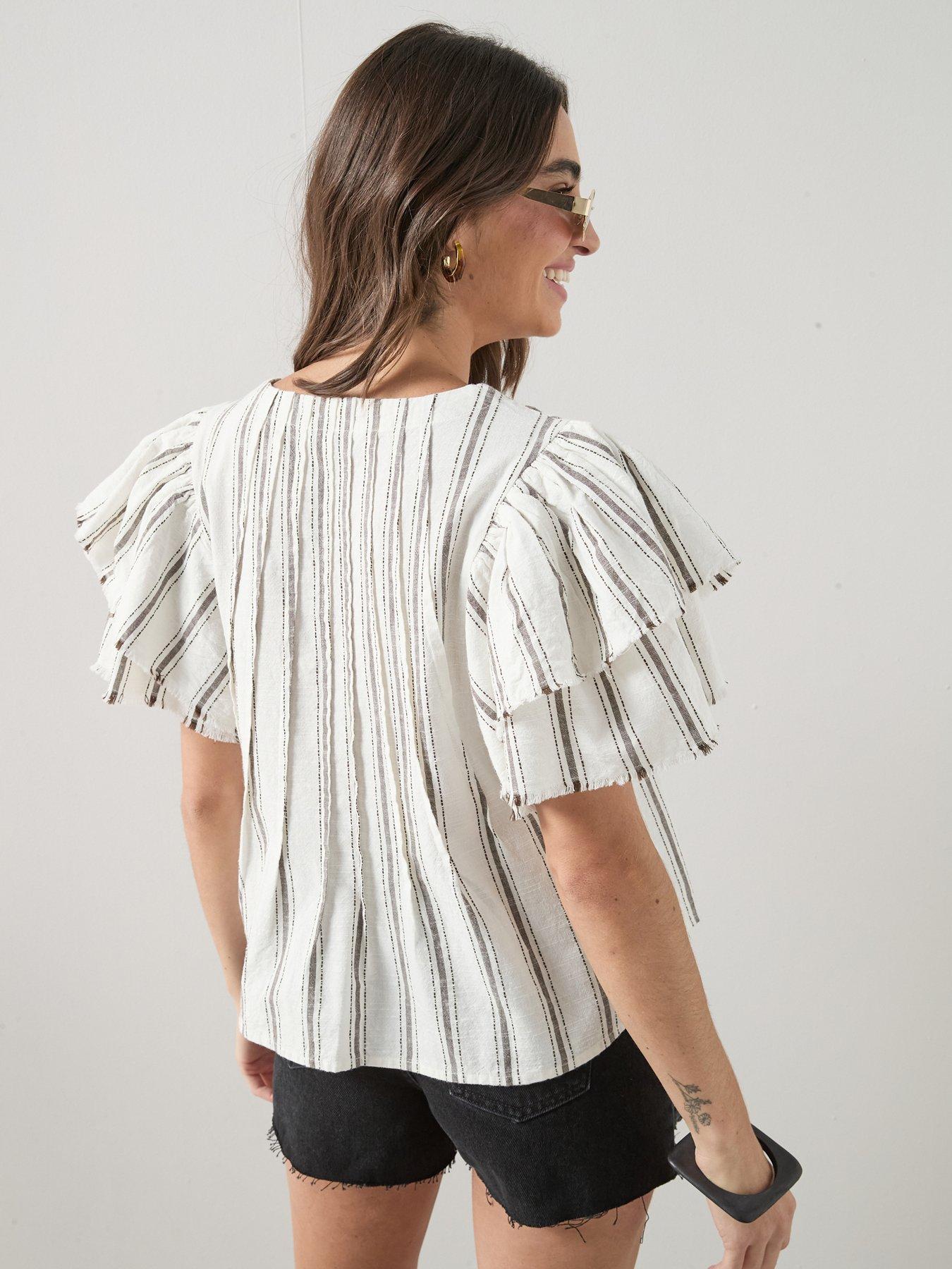 Image 2 of 7 of The Very Collection V-Neck Fluted Blouse - Stripe