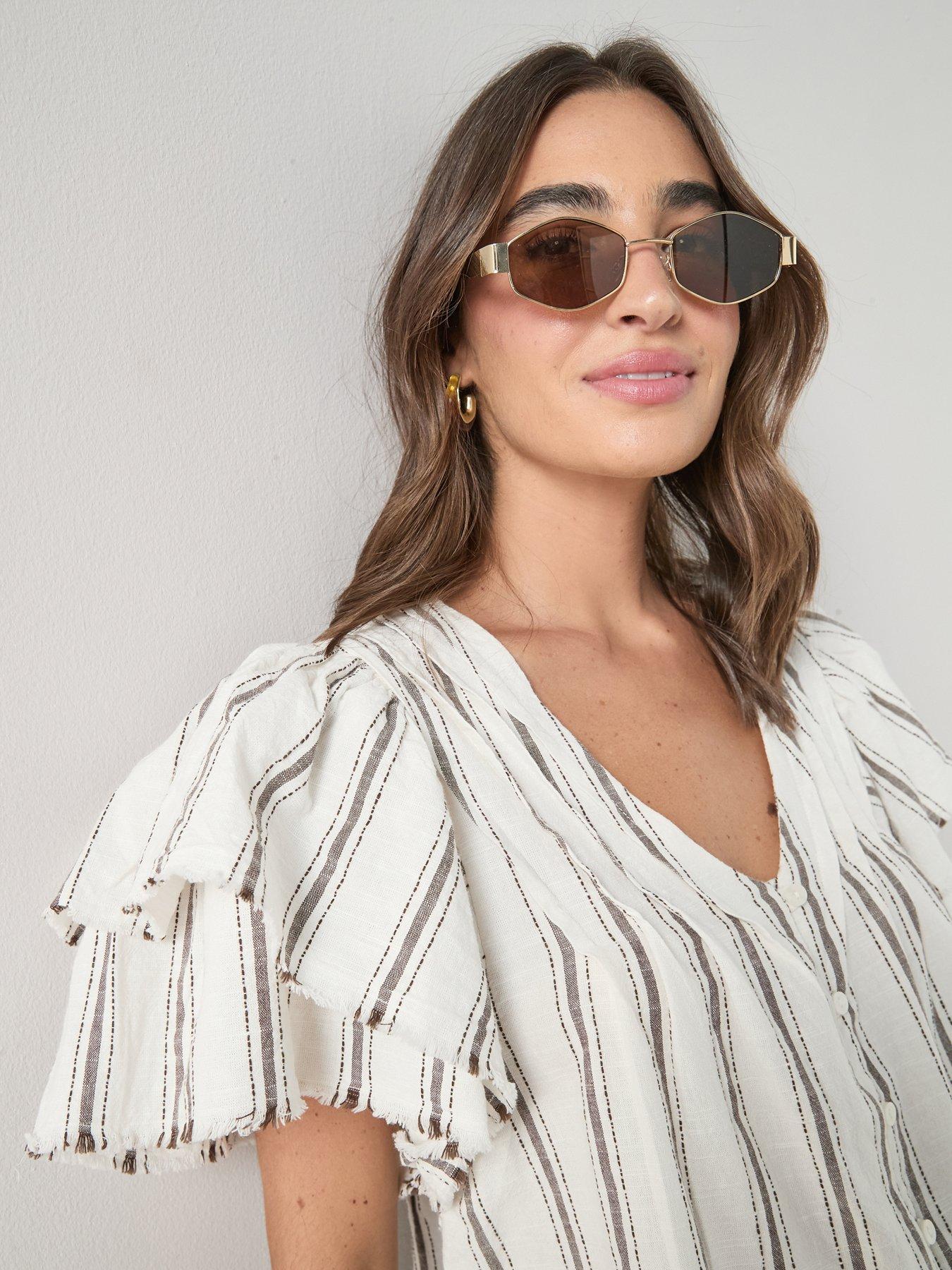 Image 4 of 7 of The Very Collection V-Neck Fluted Blouse - Stripe