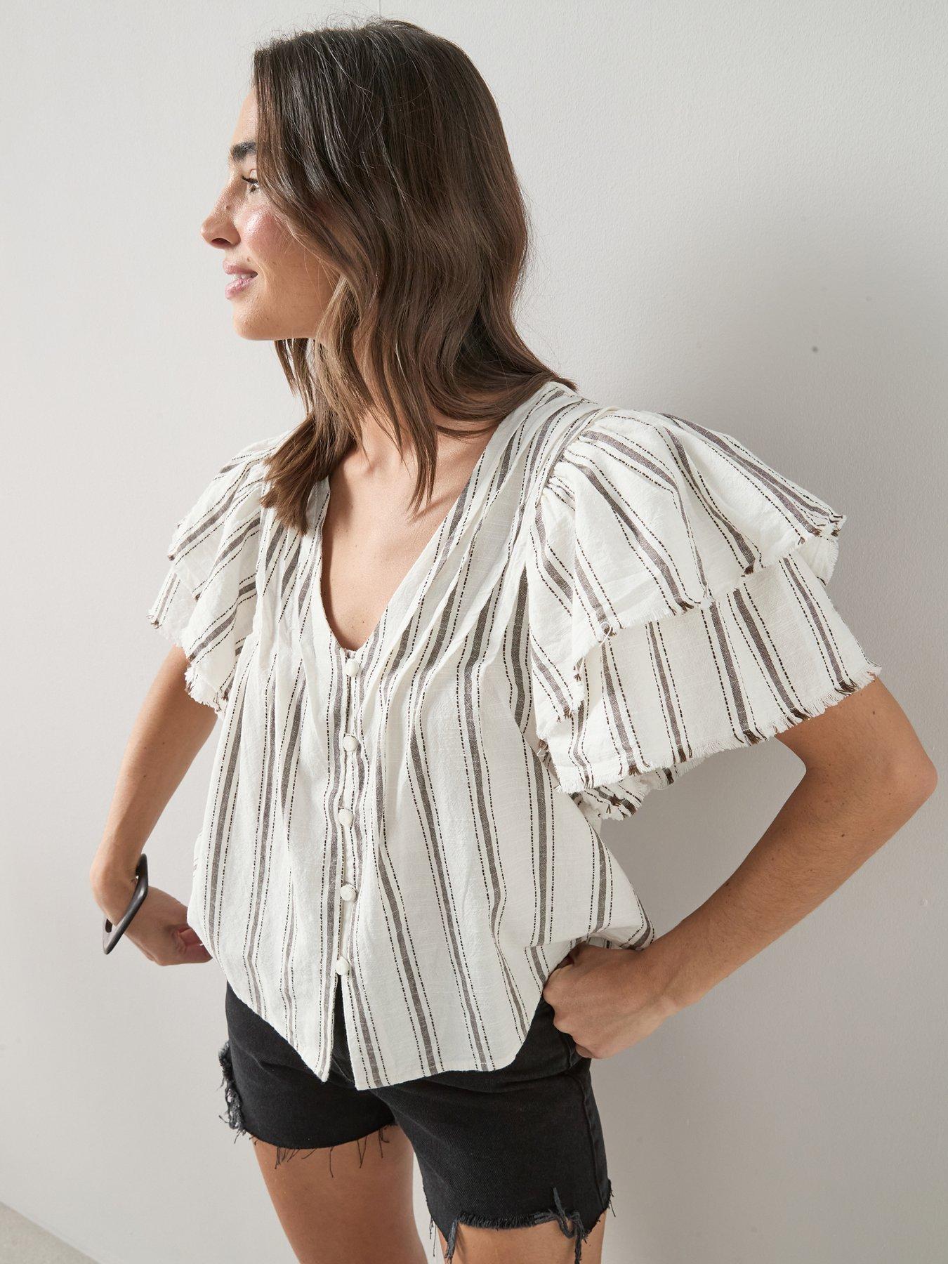 Image 5 of 7 of The Very Collection V-Neck Fluted Blouse - Stripe