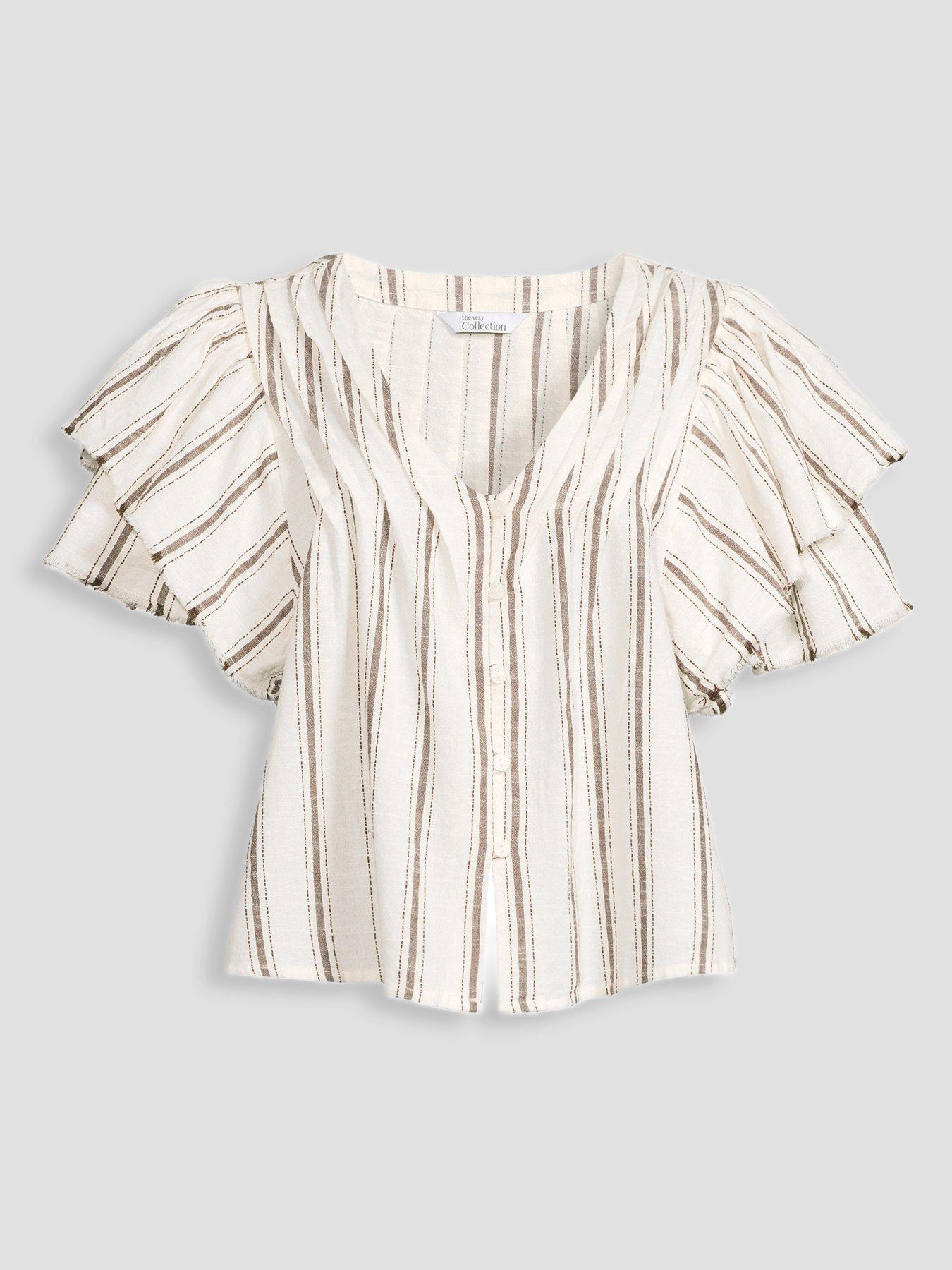 Image 7 of 7 of The Very Collection V-Neck Fluted Blouse - Stripe