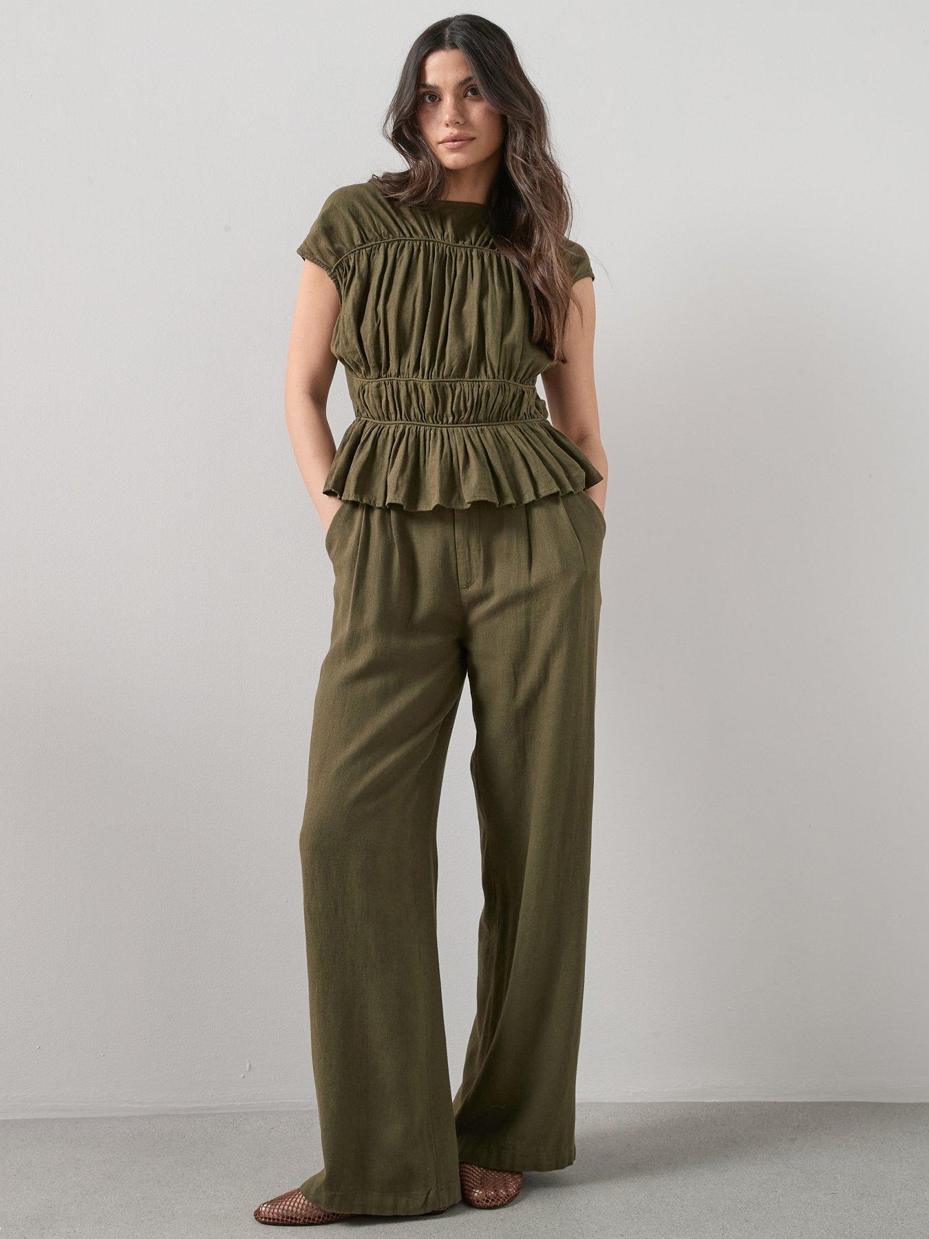 The Very Collection Linen Tailored Wide Leg Co-Ord Trousers - Green