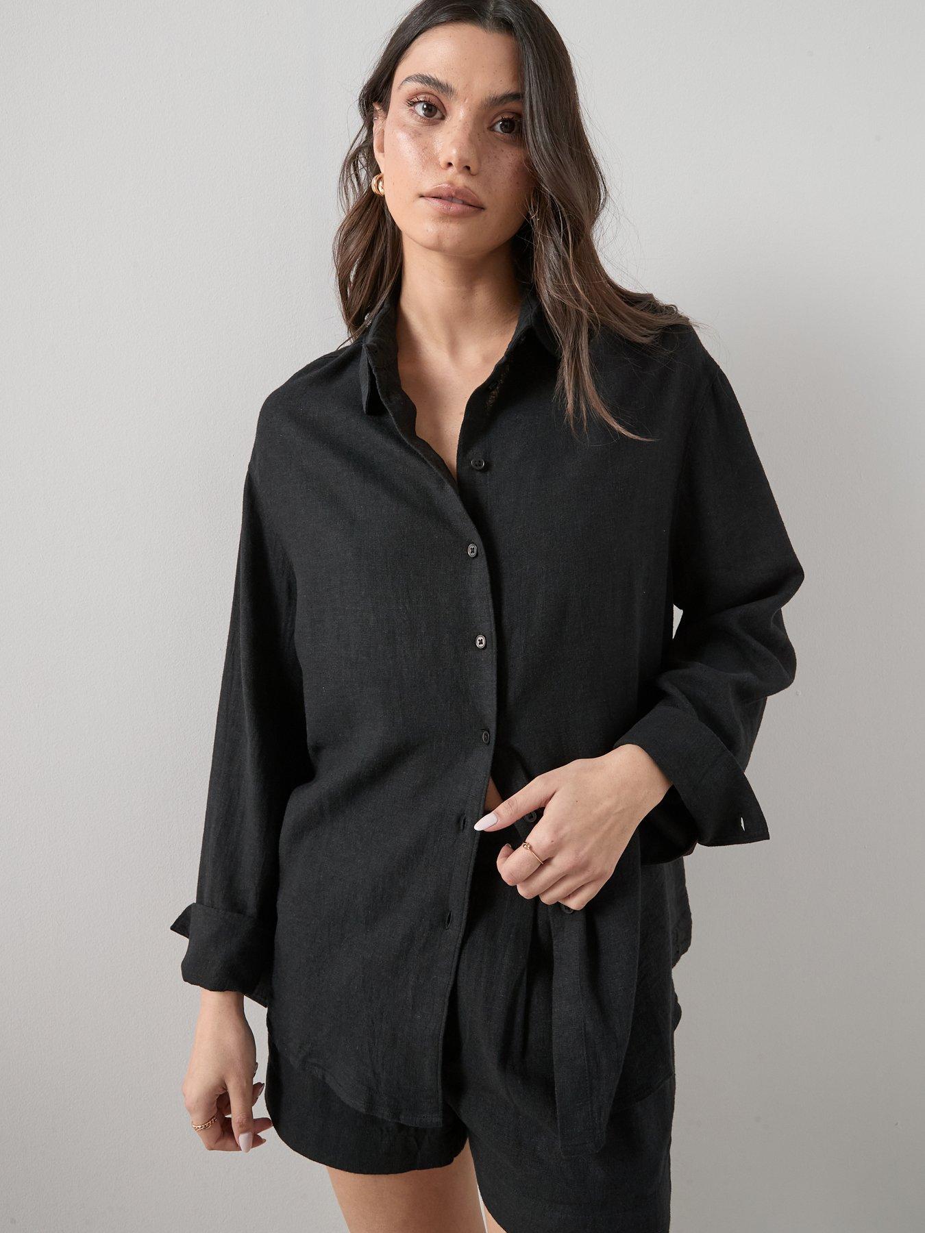 Image 1 of 6 of The Very Collection Linen Shirt - Black