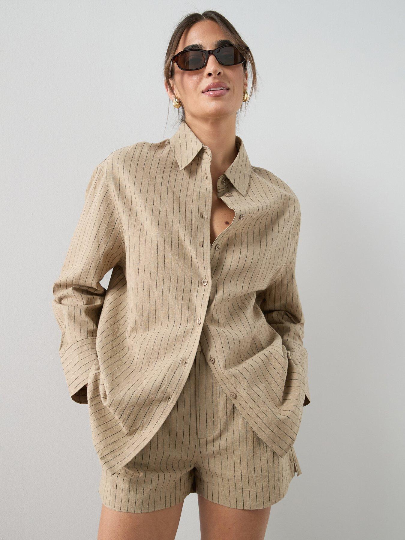 The Very Collection Linen Blend Pinstripe Oversized Shirt