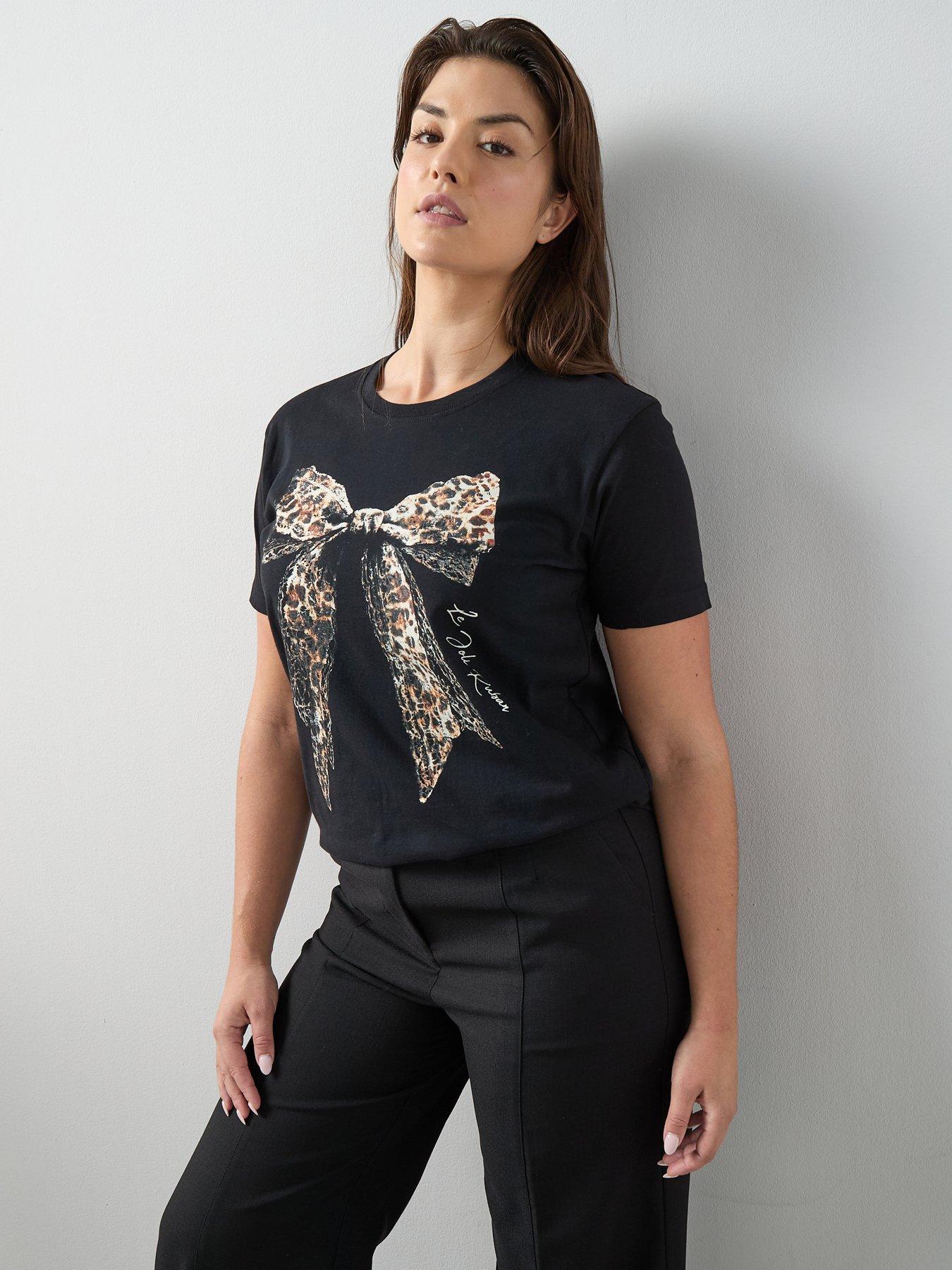 Image 5 of 6 of The Very Collection Curve Printed Bow T-Shirt - Black