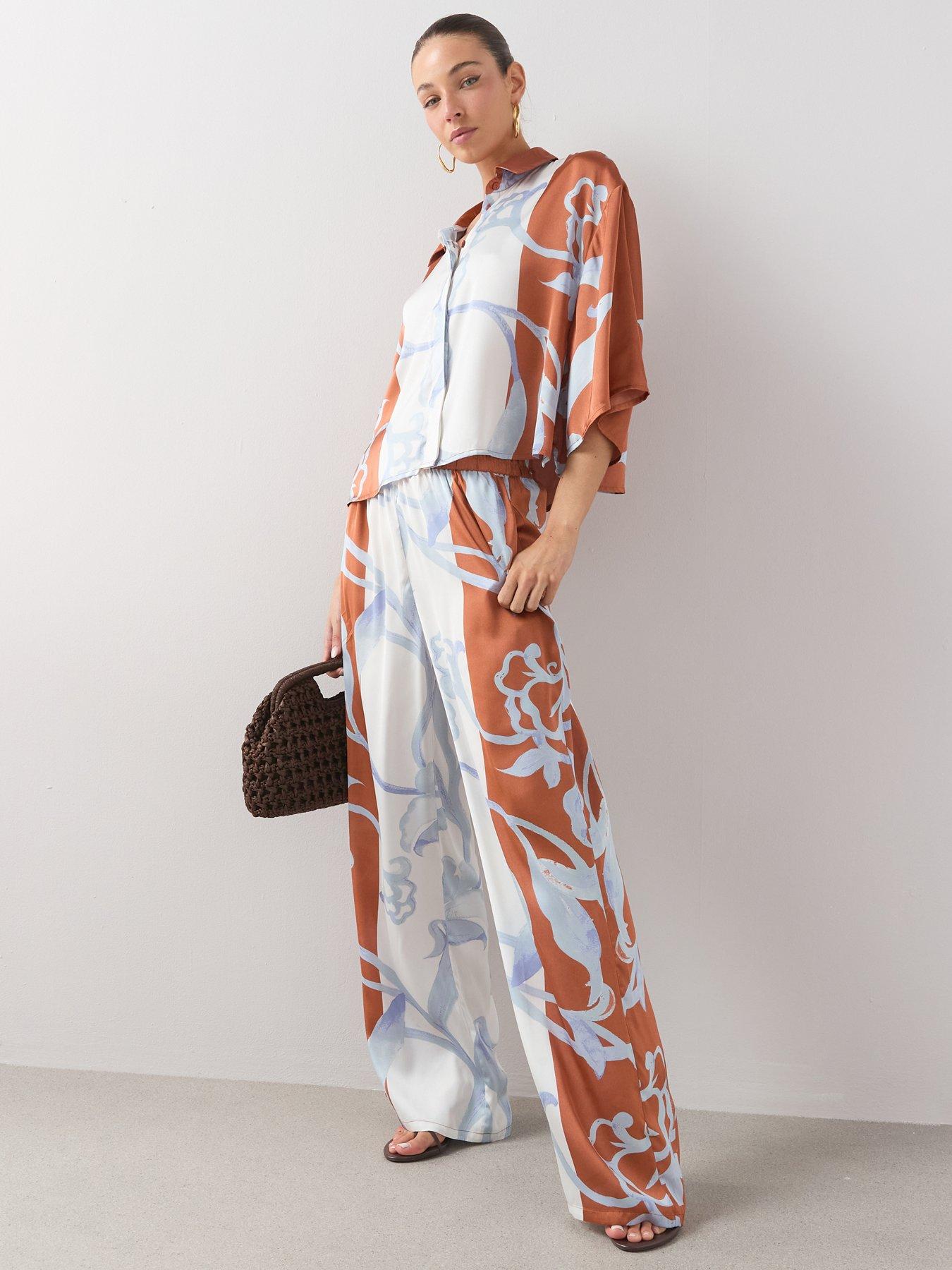 The Very Collection Printed Satin Wide Leg Trouser Co-ord