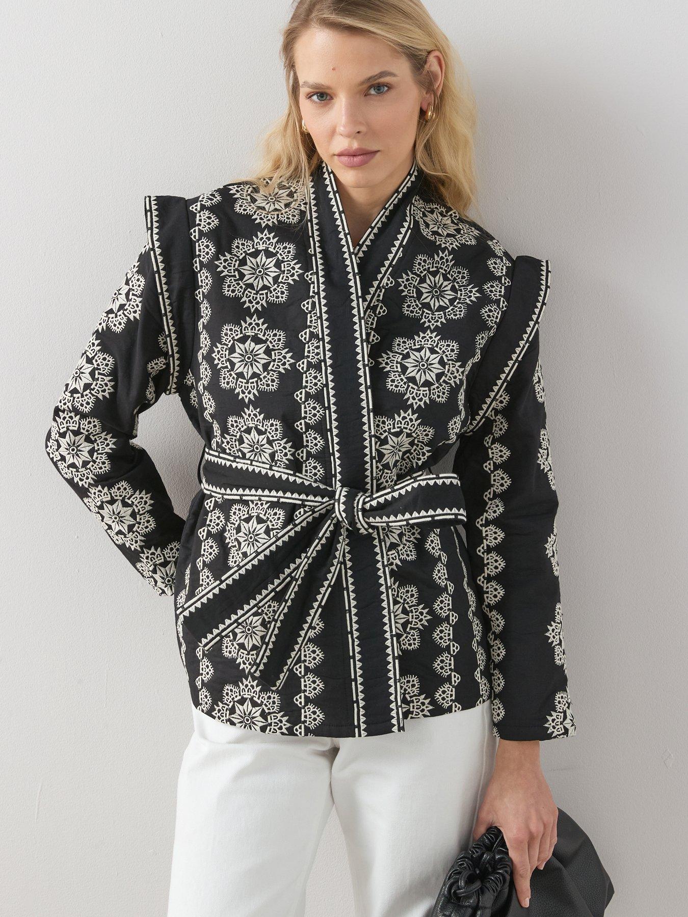 Image 1 of 6 of The Very Collection Mono Embroidered Wrap Jacket - Black
