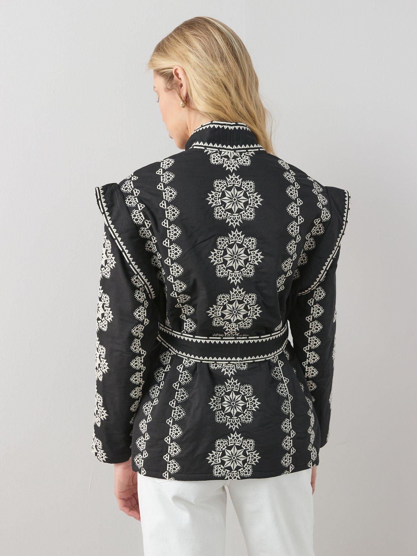 Image 2 of 6 of The Very Collection Mono Embroidered Wrap Jacket - Black