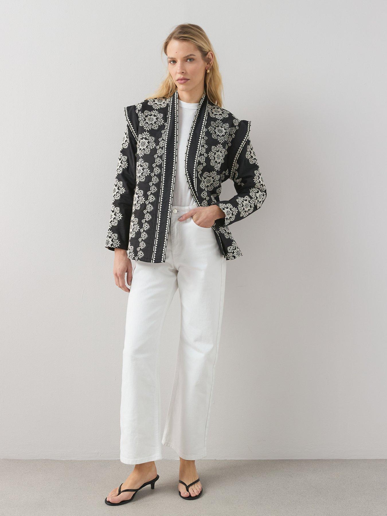 Image 3 of 6 of The Very Collection Mono Embroidered Wrap Jacket - Black