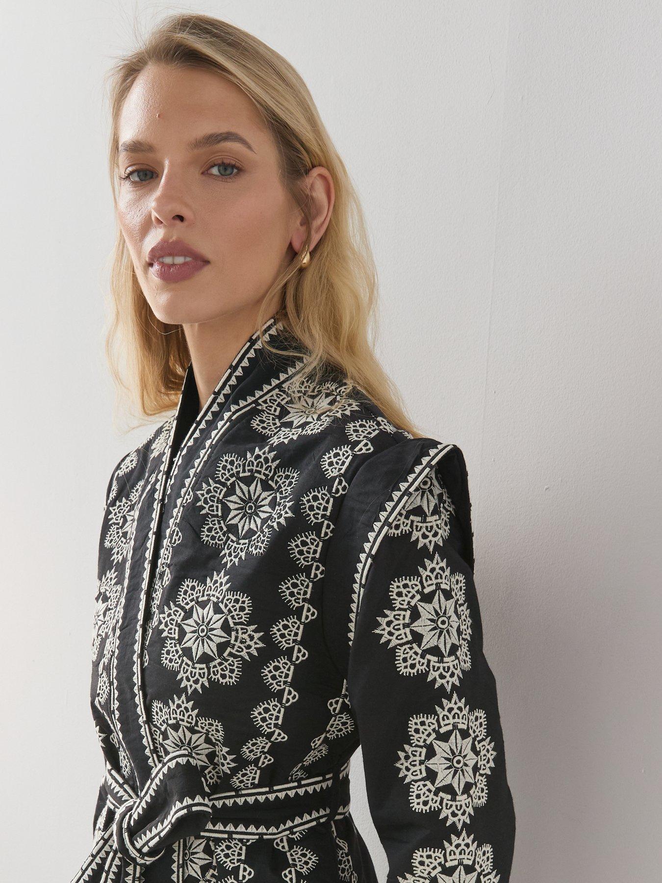 Image 4 of 6 of The Very Collection Mono Embroidered Wrap Jacket - Black