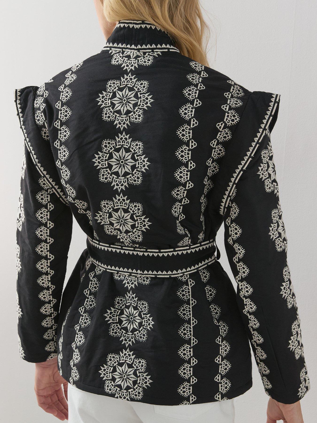 Image 5 of 6 of The Very Collection Mono Embroidered Wrap Jacket - Black