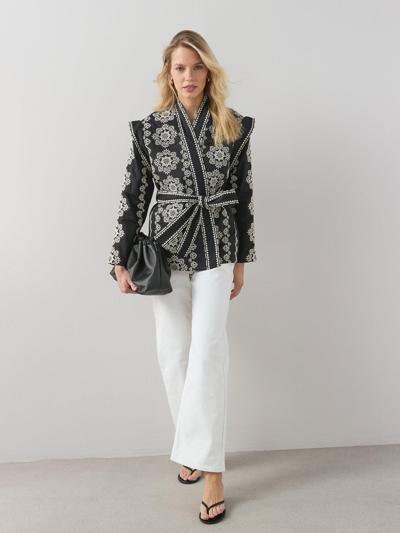 Image 6 of 6 of The Very Collection Mono Embroidered Wrap Jacket - Black