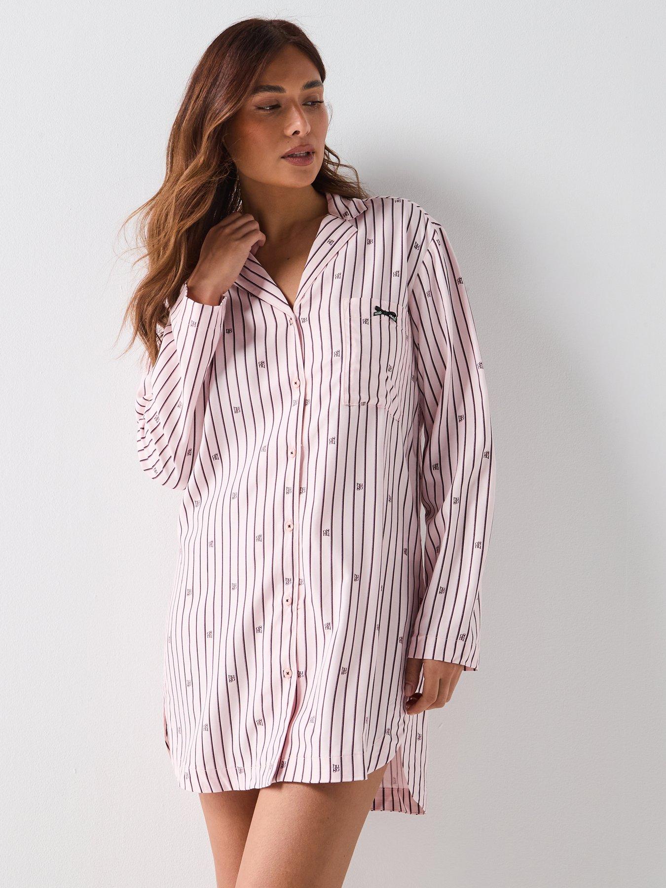 Image 1 of 5 of HUGO Striped Sleep Shirt - Pink