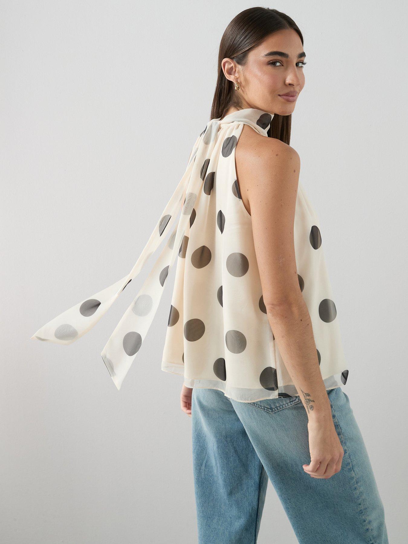 Image 1 of 6 of The Very Collection Polka Dot Tie Neck Blouse