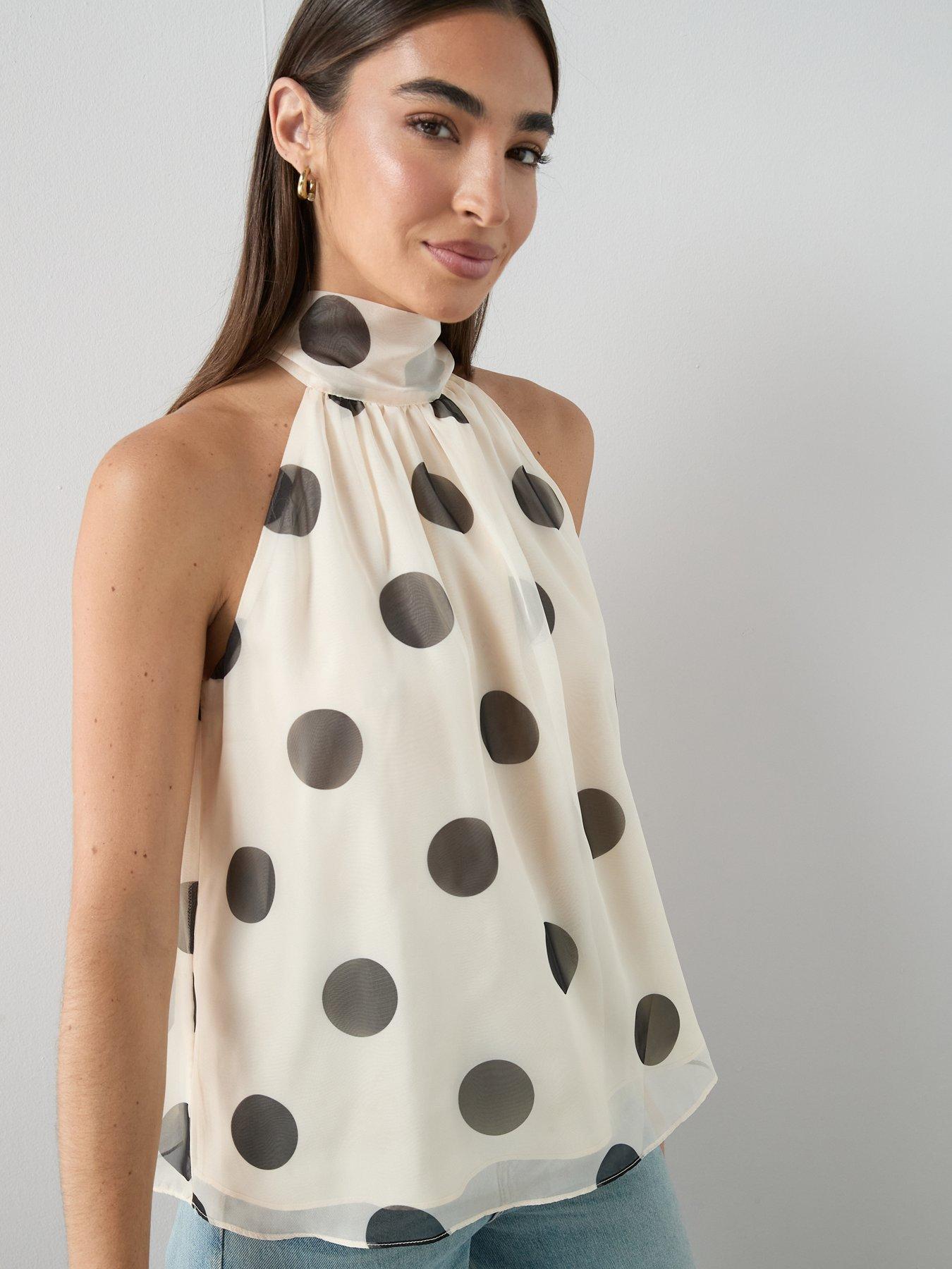 Image 5 of 6 of The Very Collection Polka Dot Tie Neck Blouse
