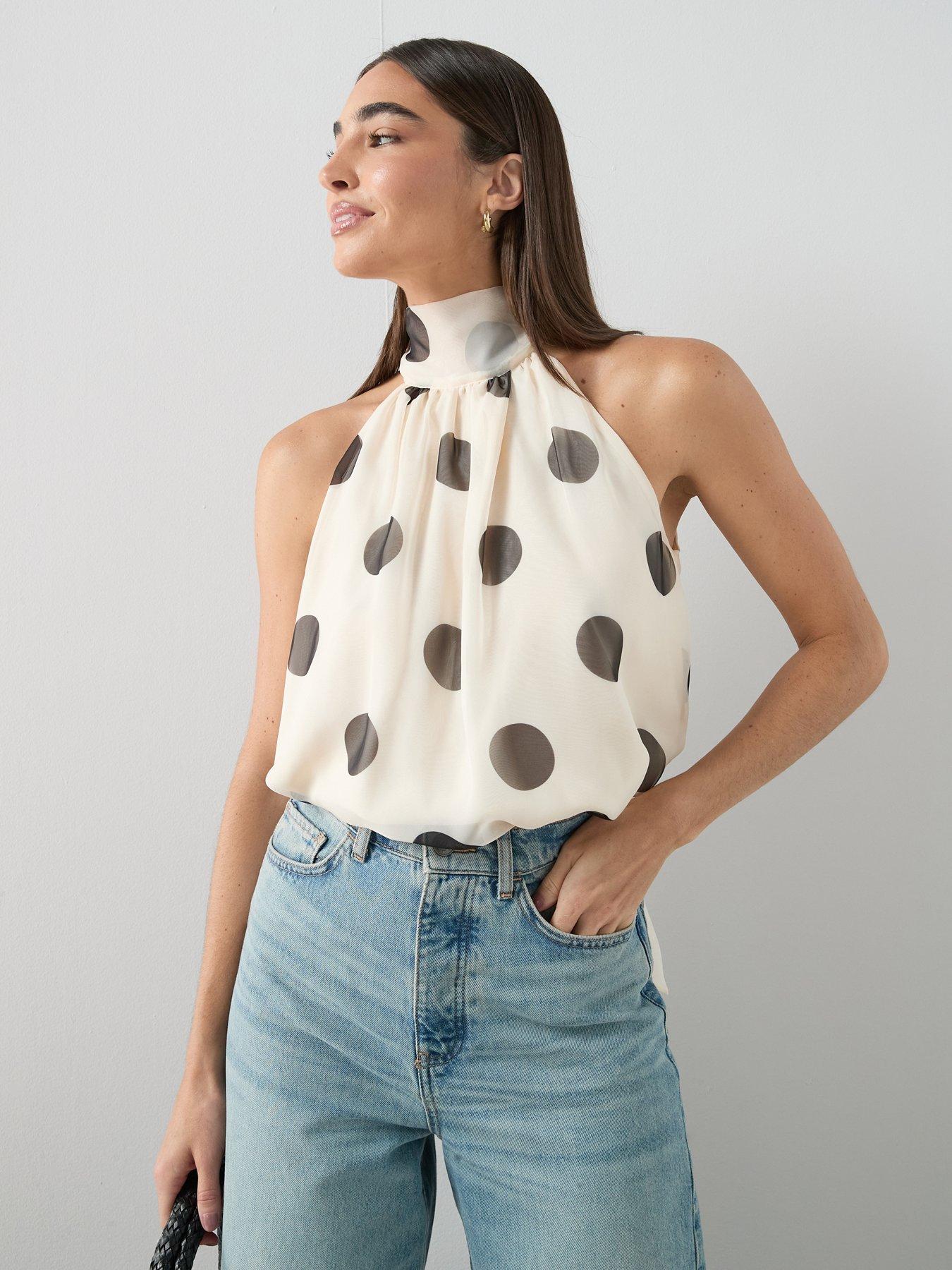 Image 6 of 6 of The Very Collection Polka Dot Tie Neck Blouse