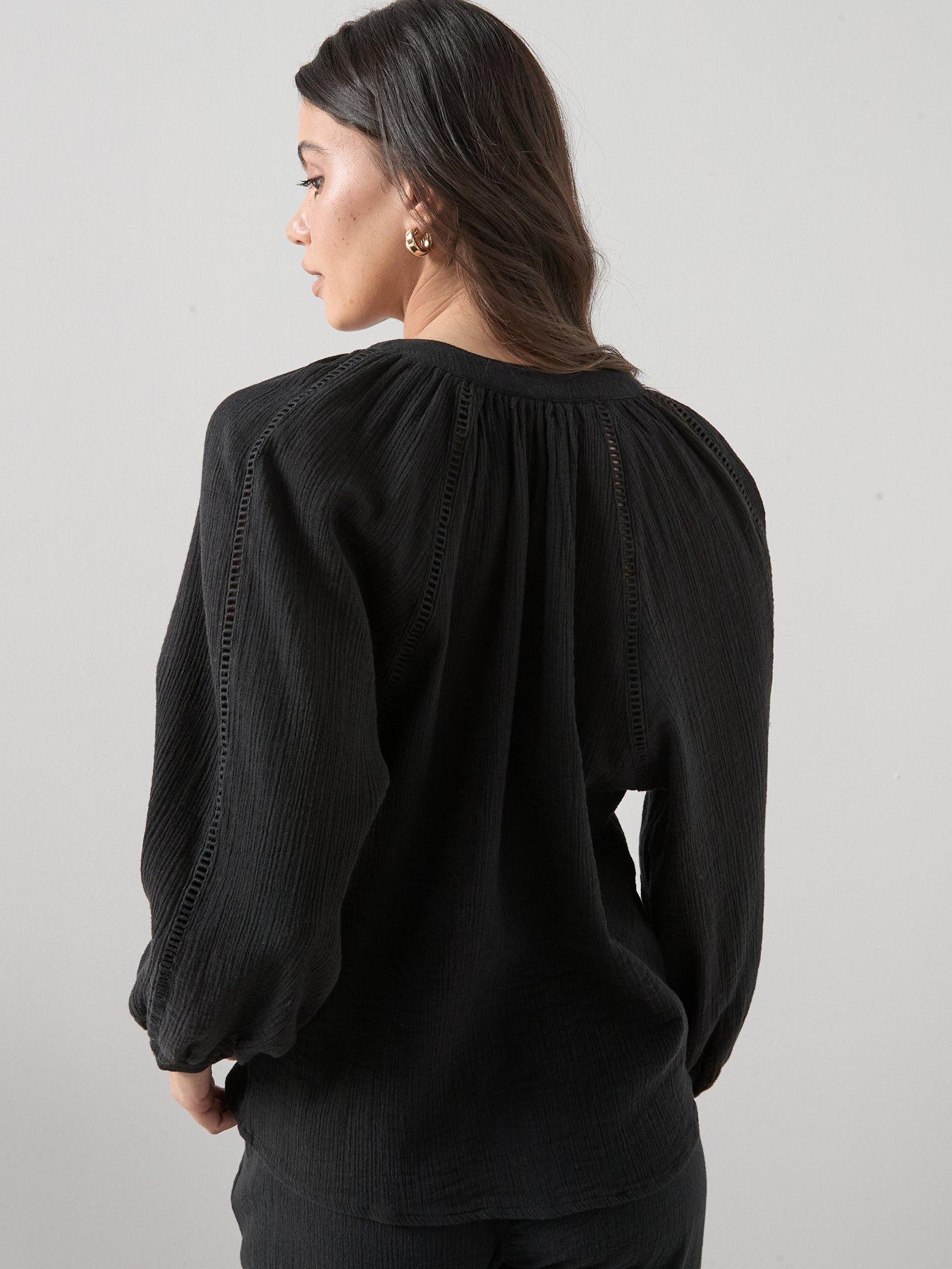Image 2 of 6 of The Very Collection Ladder Insert Crinkle Co-Ord Blouse - Black