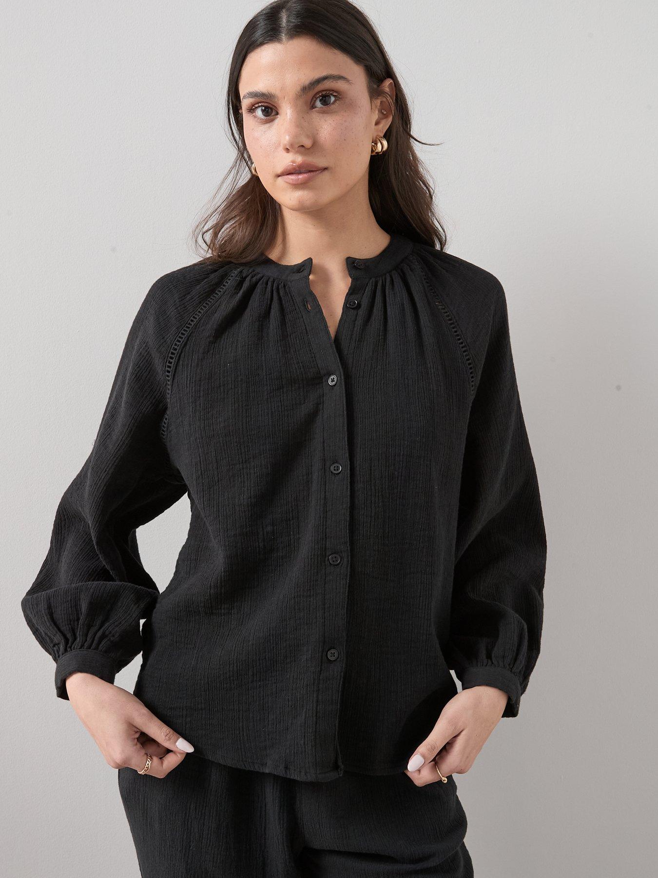 Image 5 of 6 of The Very Collection Ladder Insert Crinkle Co-Ord Blouse - Black