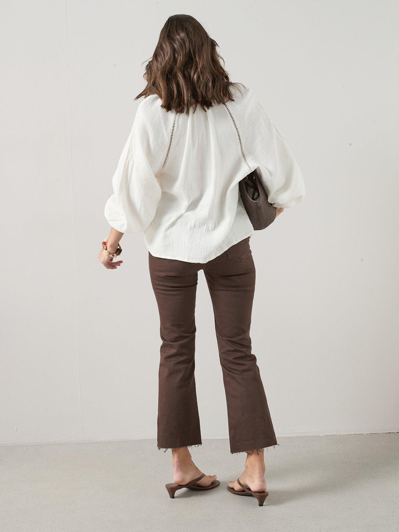 Image 2 of 7 of The Very Collection Ladder Insert Crinkle Blouse - White