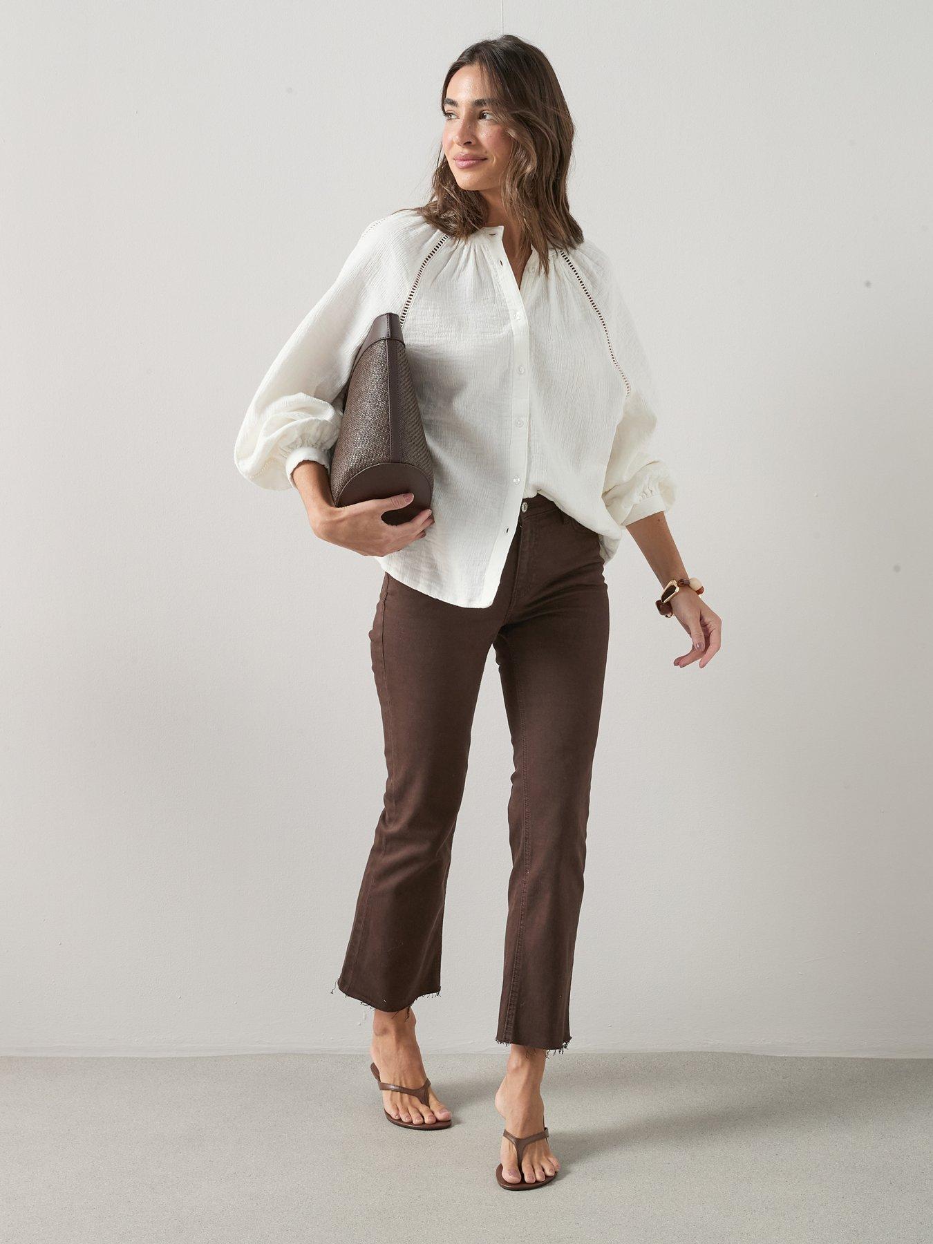 Image 3 of 7 of The Very Collection Ladder Insert Crinkle Blouse - White
