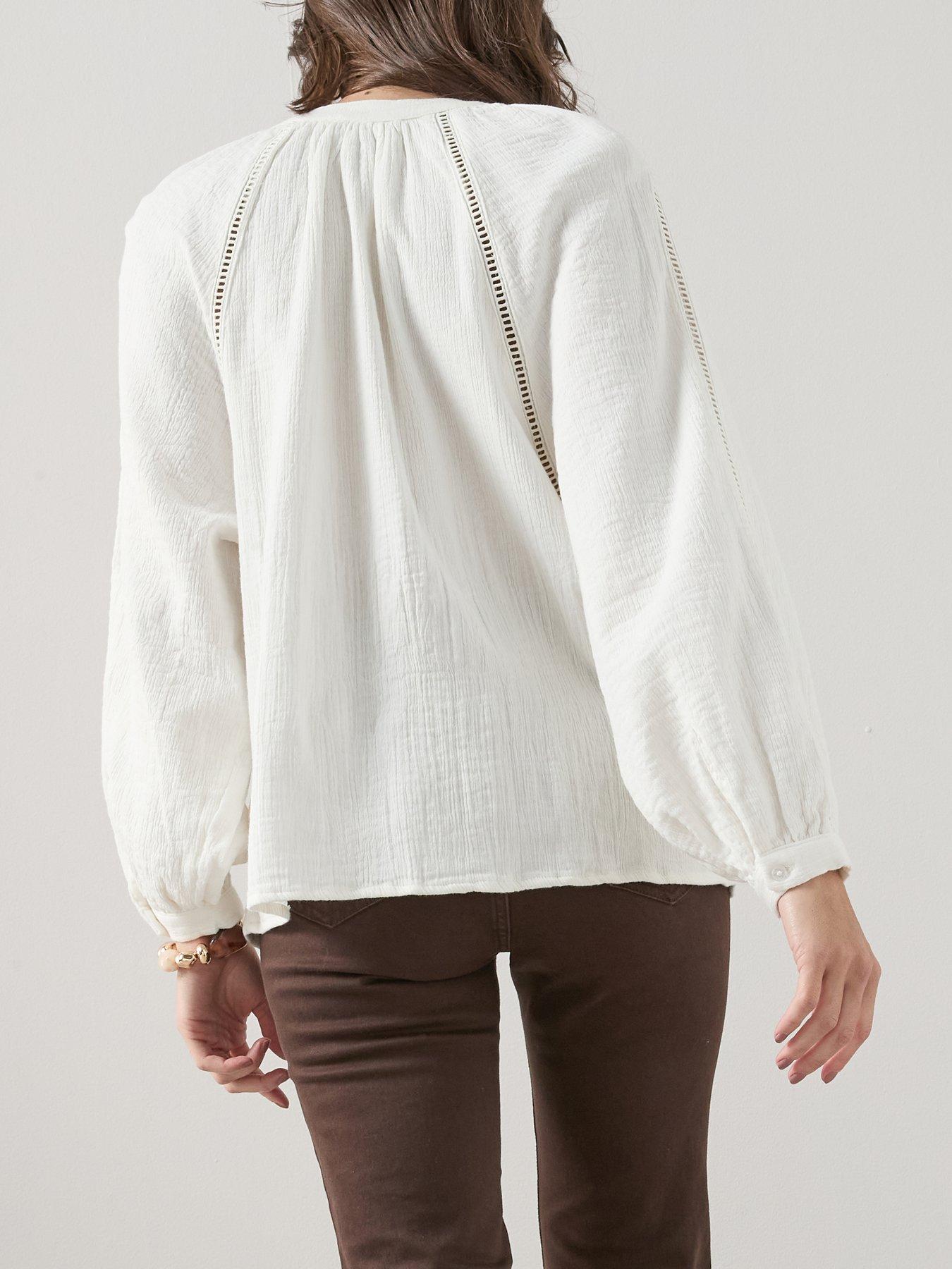 Image 5 of 7 of The Very Collection Ladder Insert Crinkle Blouse - White