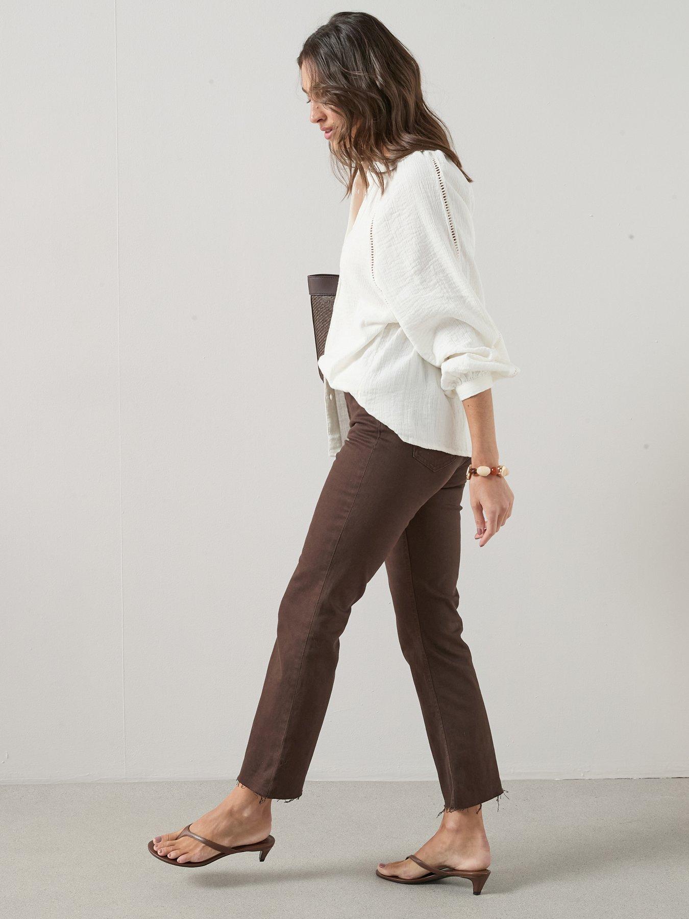 Image 6 of 7 of The Very Collection Ladder Insert Crinkle Blouse - White