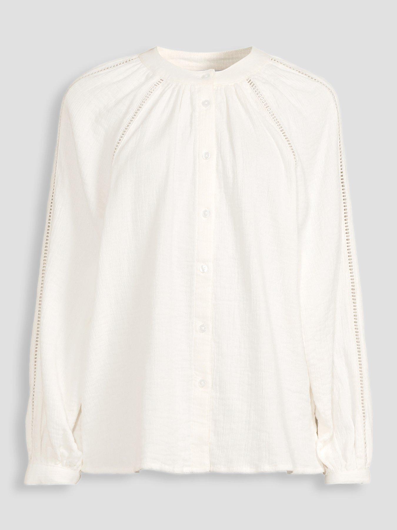 Image 7 of 7 of The Very Collection Ladder Insert Crinkle Blouse - White