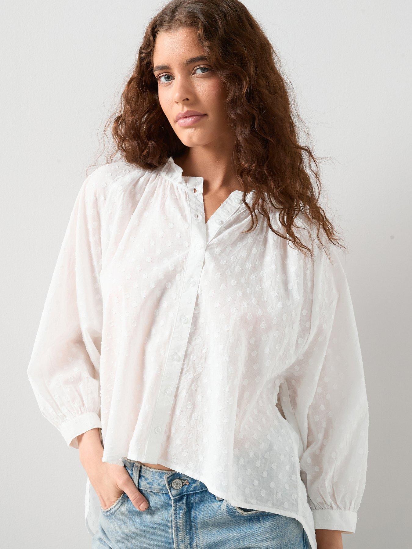 The Very Collection Dobby Button Through Cotton Blouse