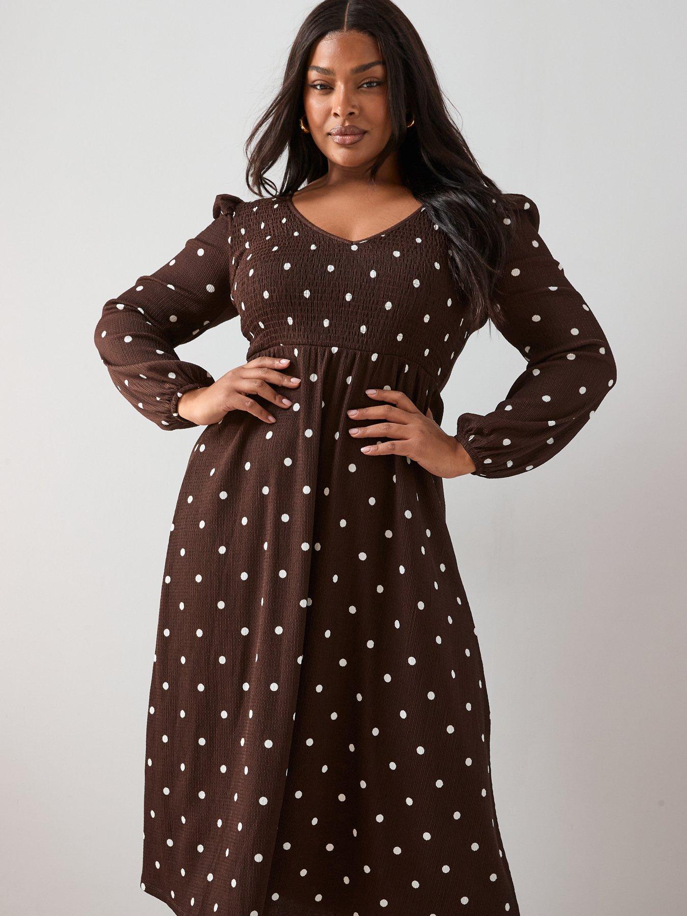 The Very Collection Curve V Neck Shirred Midi Dress - Polka Dot | Very  Ireland