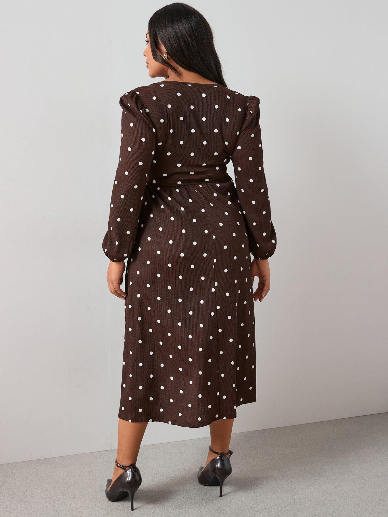 the-very-collection-curve-v-neck-shirred-midi-dress-spot-printstillFront