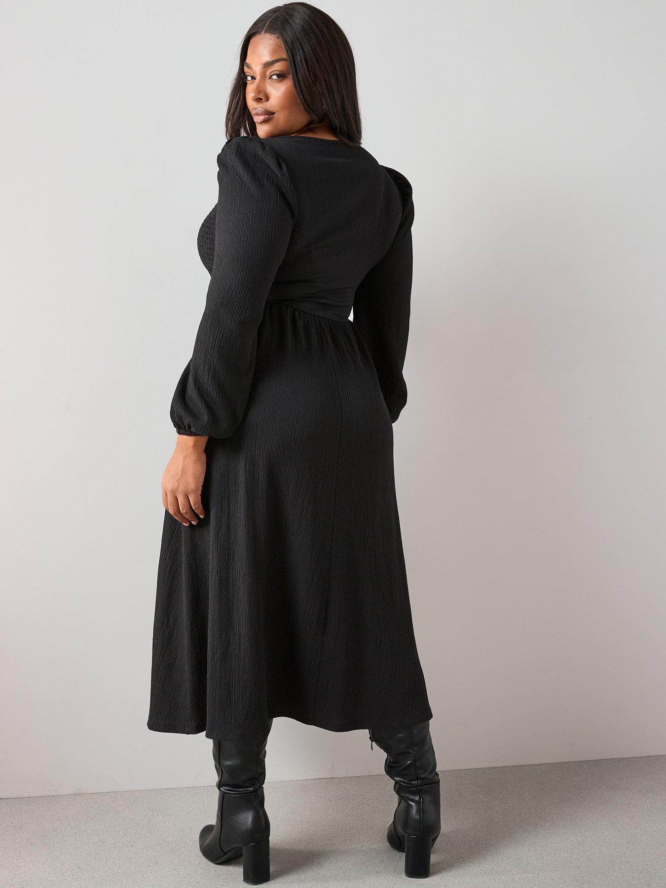 the-very-collection-curve-v-neck-shirred-midi-dress-blackstillFront