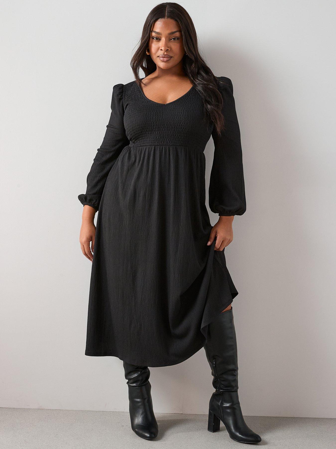 the-very-collection-curve-v-neck-shirred-midi-dress-blackback