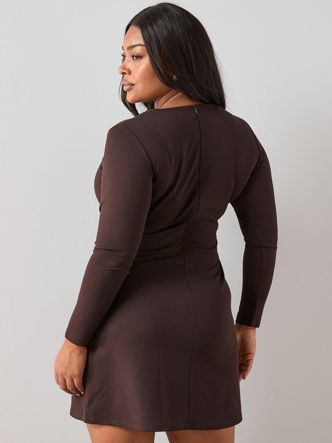 the-very-collection-curve-gold-trim-shift-mini-dress-brownstillFront