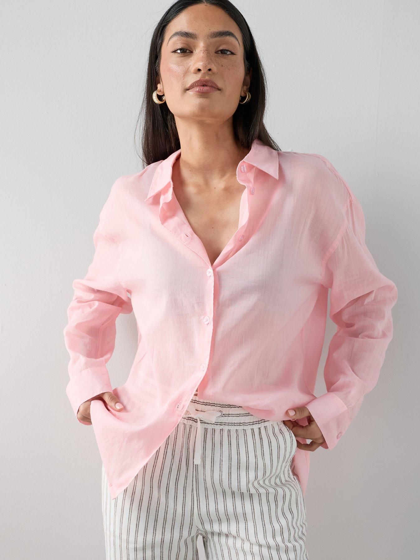 Image 1 of 6 of The Very Collection Oversized Rami Lightweight Shirt - Pink