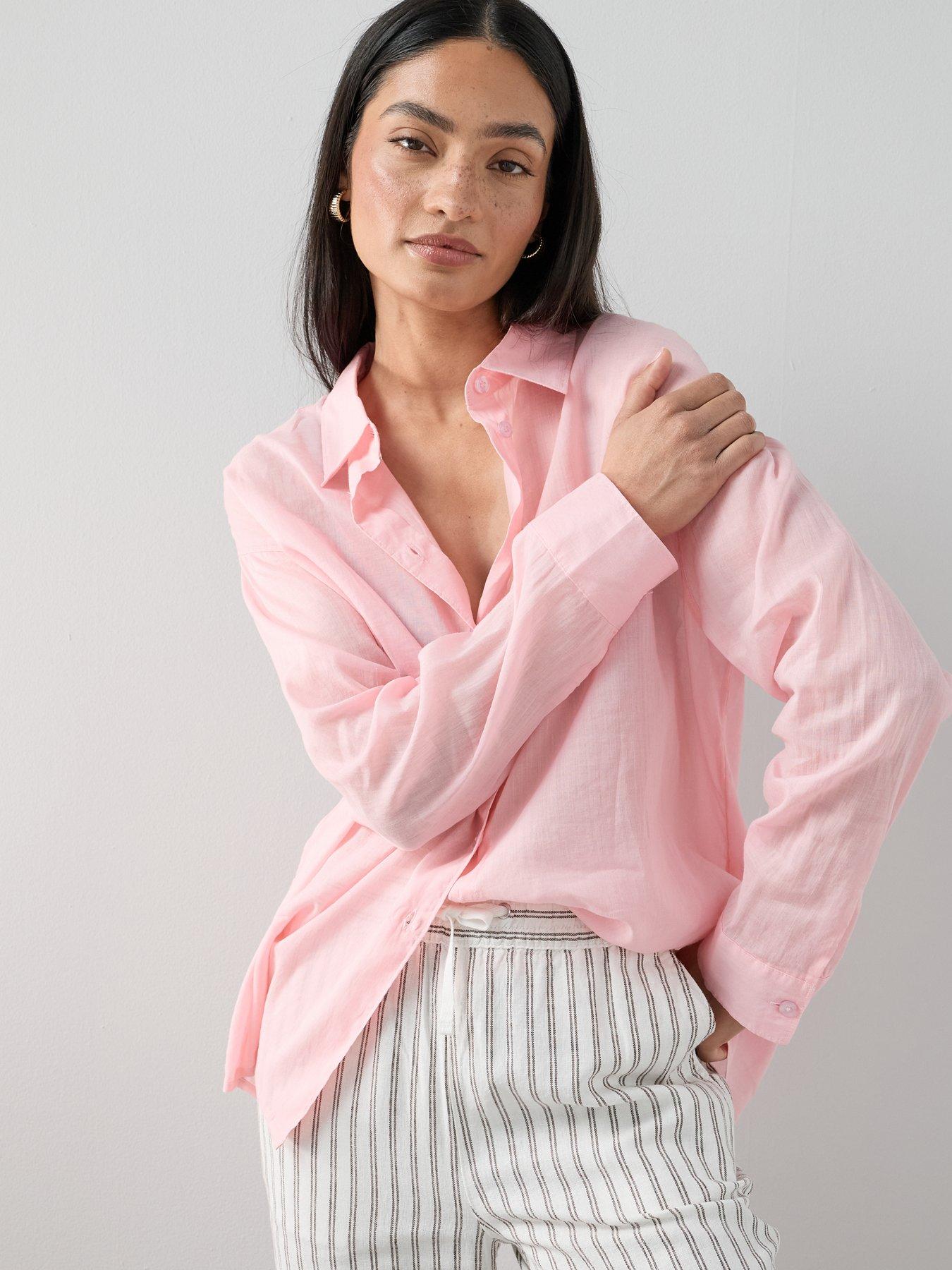 Image 6 of 6 of The Very Collection Oversized Rami Lightweight Shirt - Pink